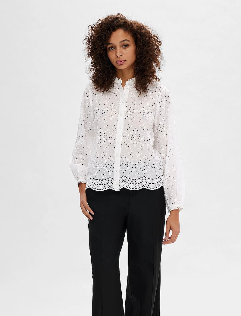 Selected - SLFTATIANA L/S EMBR SHIRT NOOS - langärmlige hemden - bright white - 0