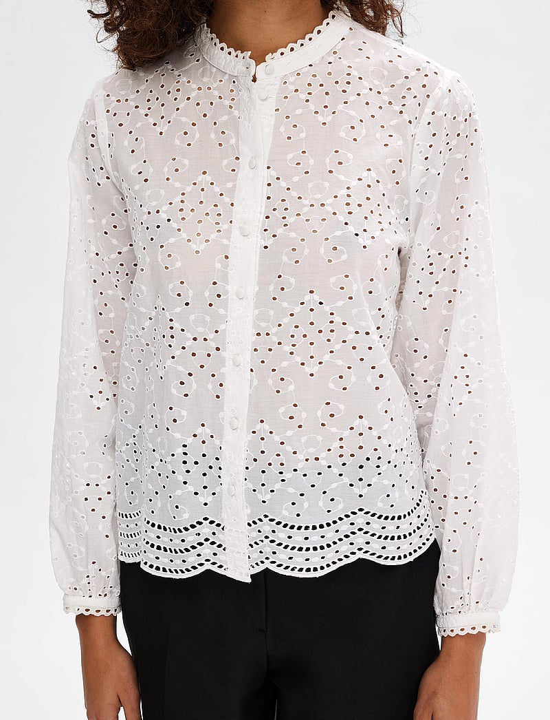 Selected - SLFTATIANA L/S EMBR SHIRT NOOS - langärmlige hemden - bright white - 3