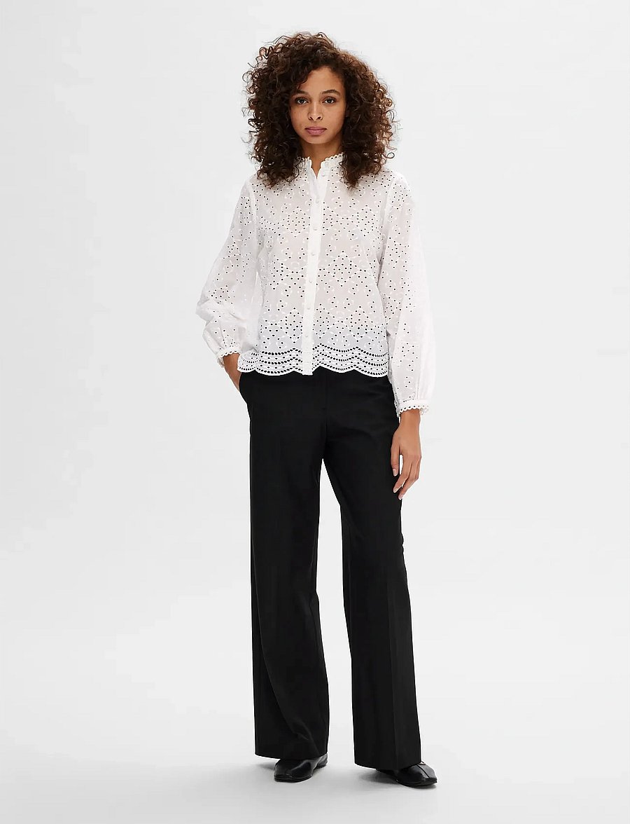 Selected - SLFTATIANA L/S EMBR SHIRT NOOS - langärmlige hemden - bright white - 4