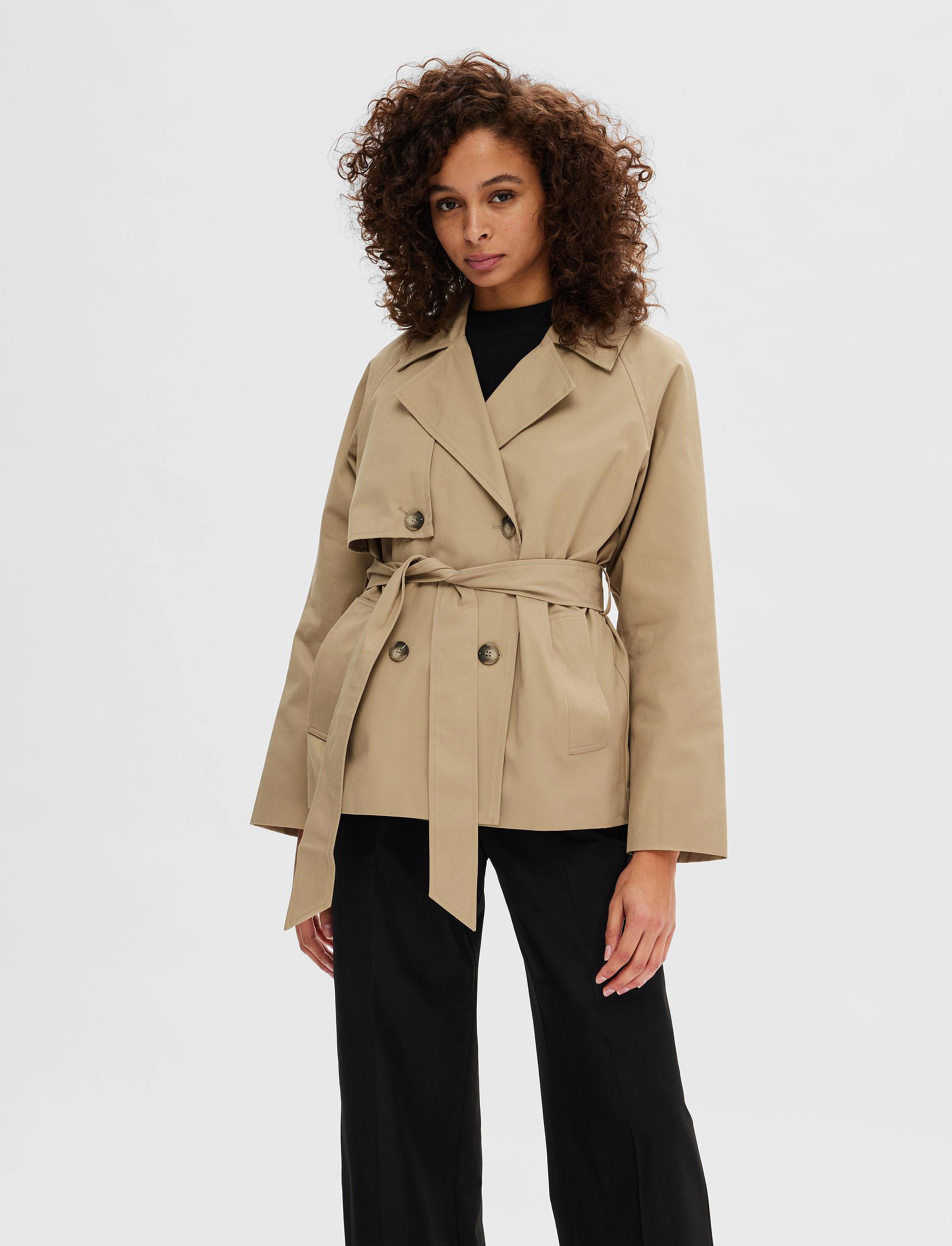 Selected - SLFBELINDA SHORT TRENCH COAT - cornstalk - 0