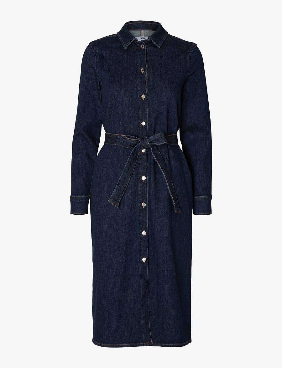 Selected - SLFDAGMAR LS DARK BLUE DENIM LONG DRESS - dark blue denim - 0