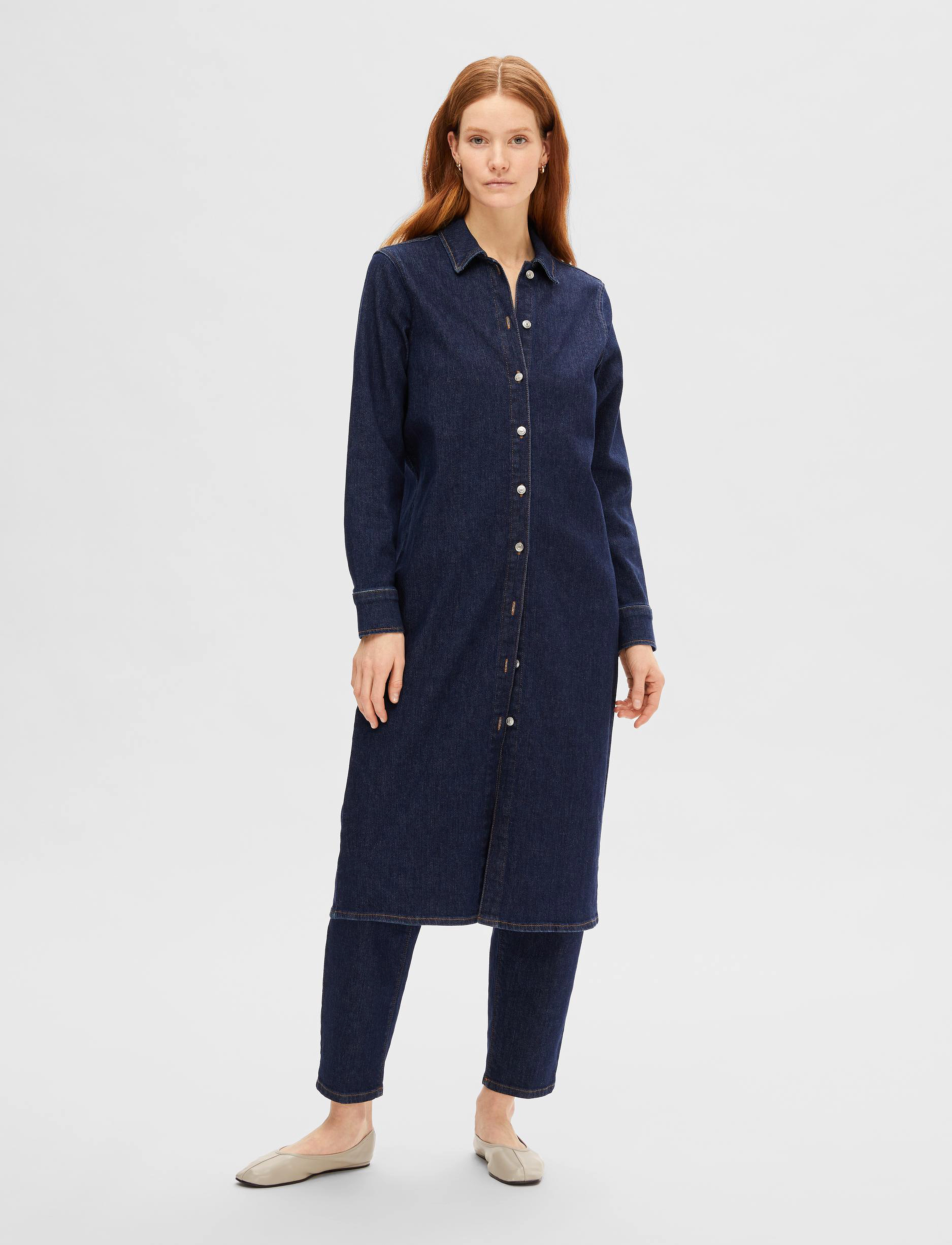 Selected - SLFDAGMAR LS DARK BLUE DENIM LONG DRESS - dark blue denim - 1