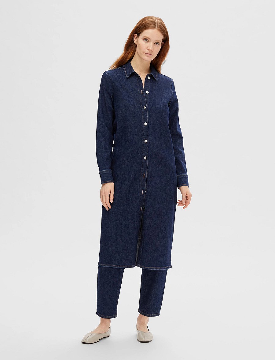 Selected - SLFDAGMAR LS DARK BLUE DENIM LONG DRESS - dark blue denim - 3