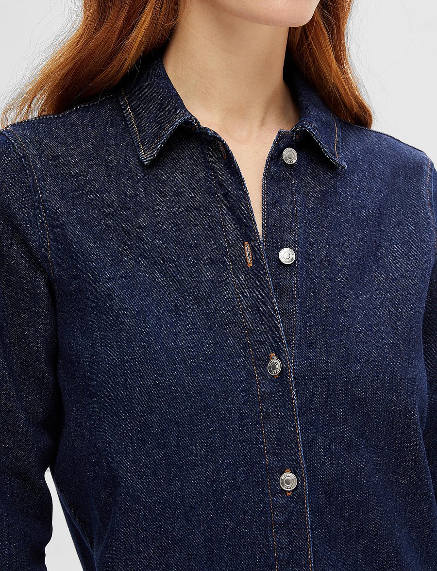 Selected - SLFDAGMAR LS DARK BLUE DENIM LONG DRESS - dark blue denim - 5