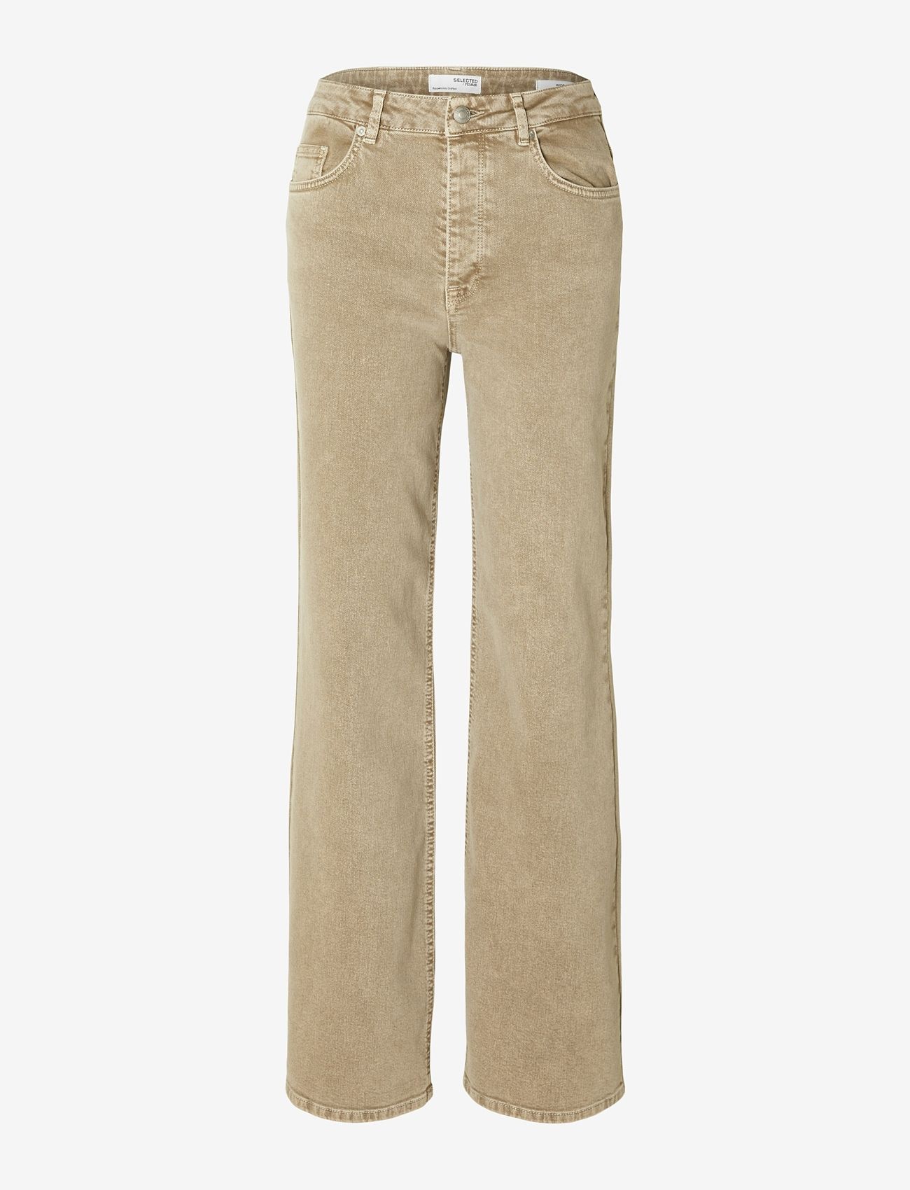 Selected Femme - SLFALICE-CORA HW LATTE DENIM WIDE JEANS - leveälahkeiset farkut - beige denim - 0