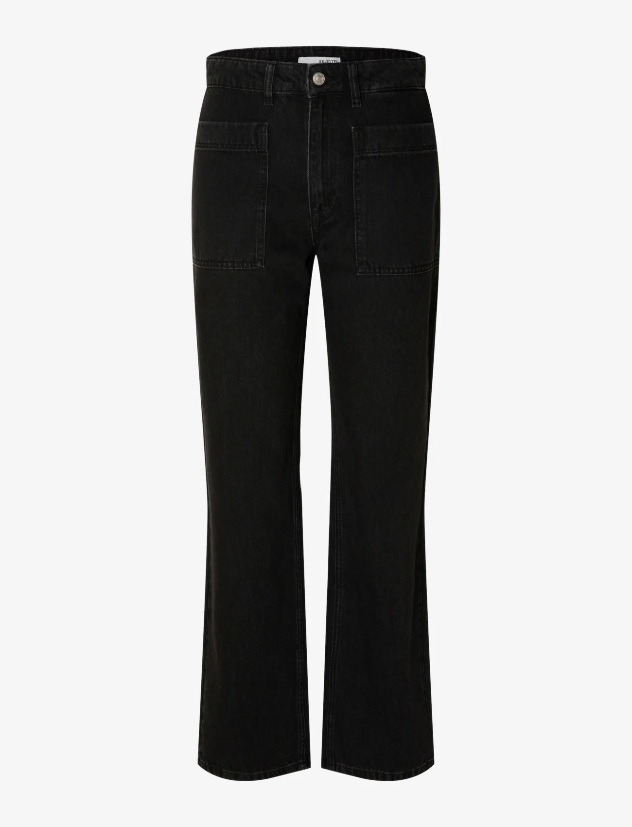 Selected Femme - SLFKATE-MARLEY HW BLACK STR POCKET JEANS - straight jeans - black denim - 0