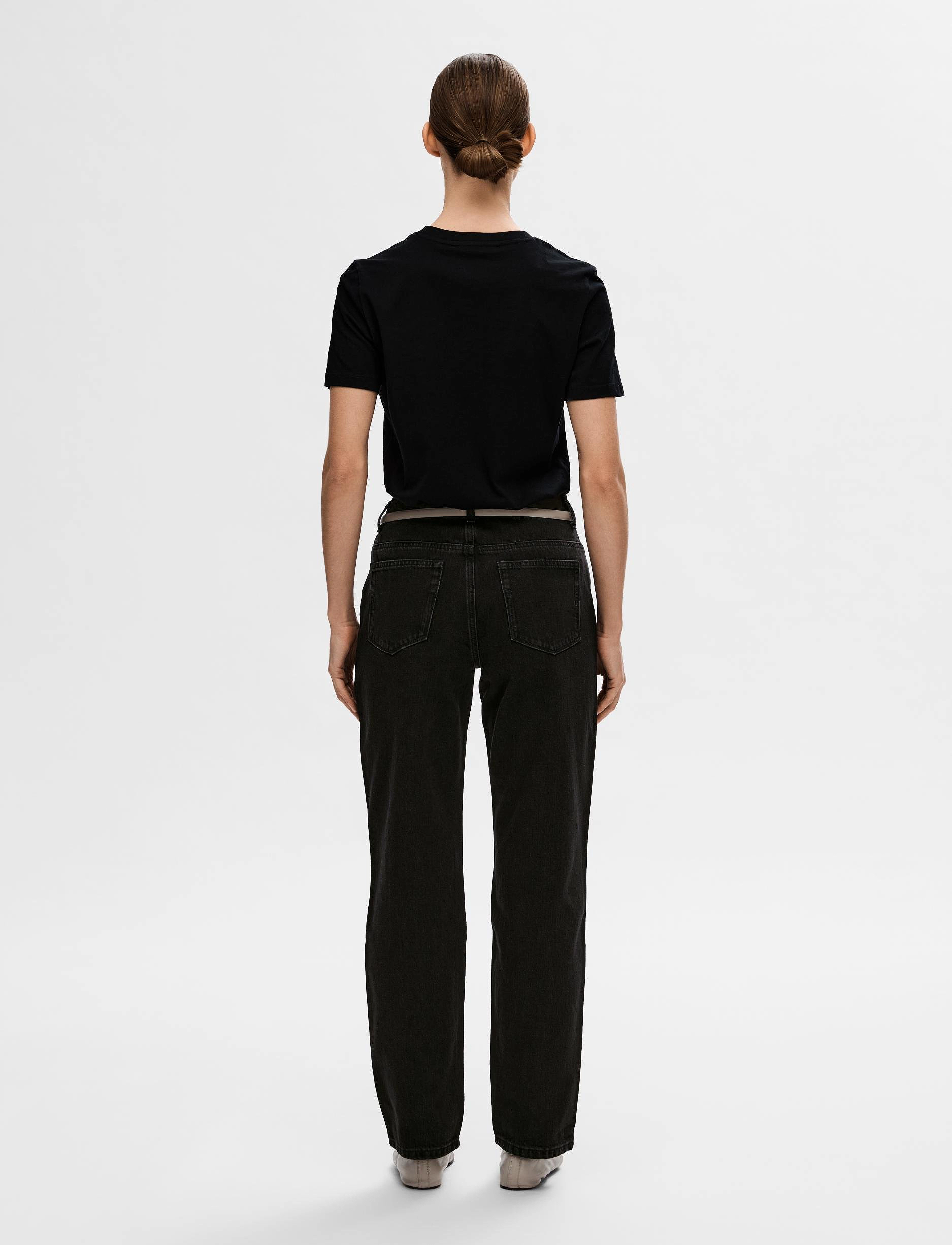Selected - SLFKATE-MARLEY HW BLACK STR POCKET JEANS - straight jeans - black denim - 3