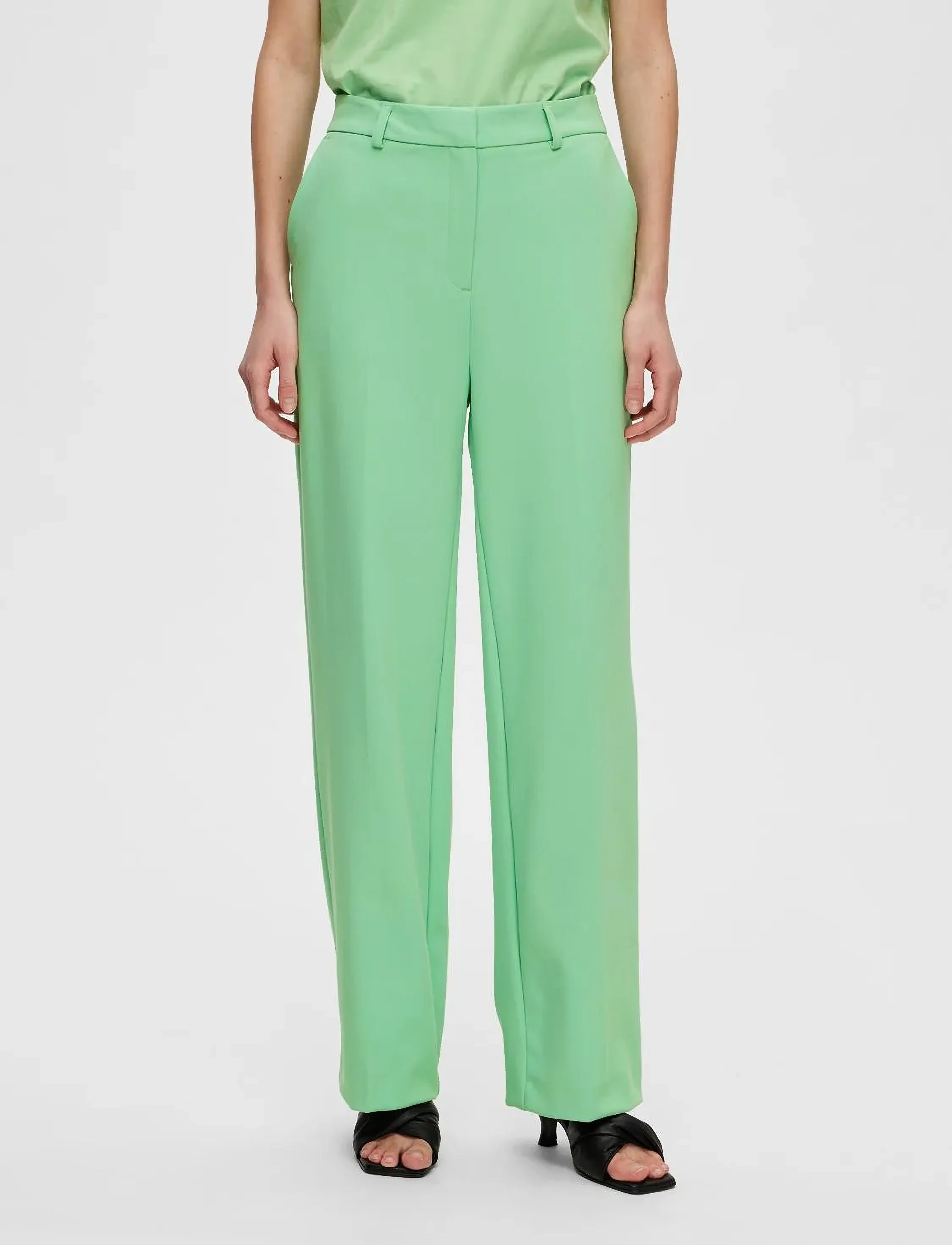 Selected SLFNEW MYLA HW WIDE PANT NOOS - Broeken - ABSINTHE GREEN / green