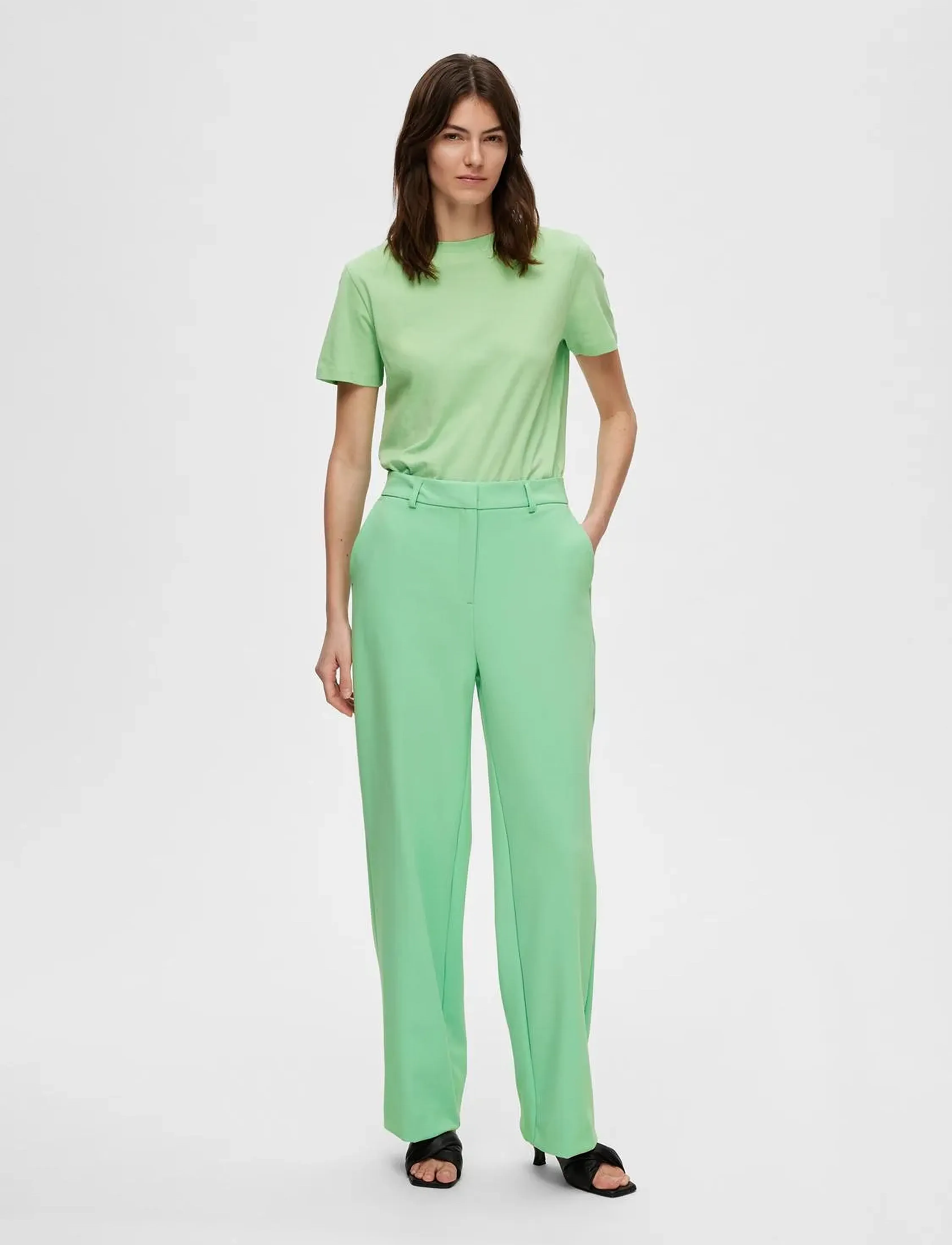Selected - SLFNEW MYLA HW WIDE PANT NOOS - habitbukser - absinthe green - 4