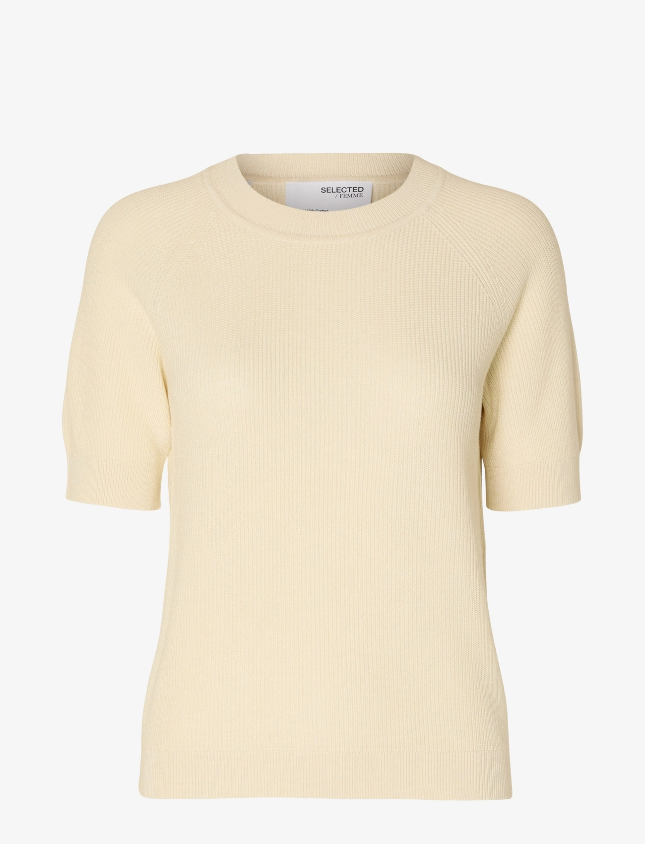 Selected SLFELINNA NEW SS KNIT TOP NOOS - Tøj - BIRCH / beige