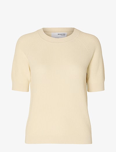 Selected SLFELINNA NEW SS KNIT TOP NOOS - Prjónafatnaður - BIRCH / beige