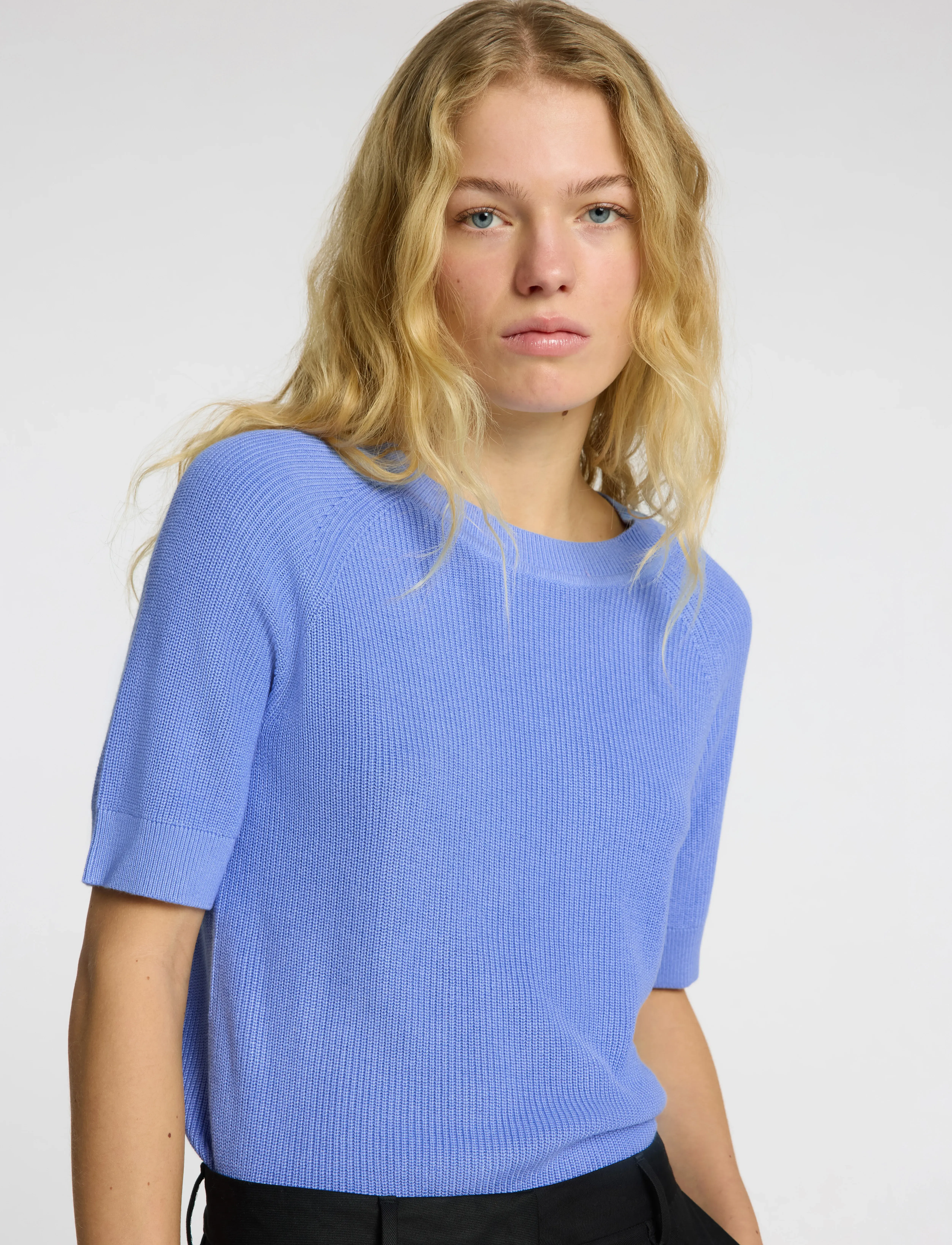 Selected - SLFELINNA NEW SS KNIT TOP NOOS - stickade tröjor - cornflower blue - 3
