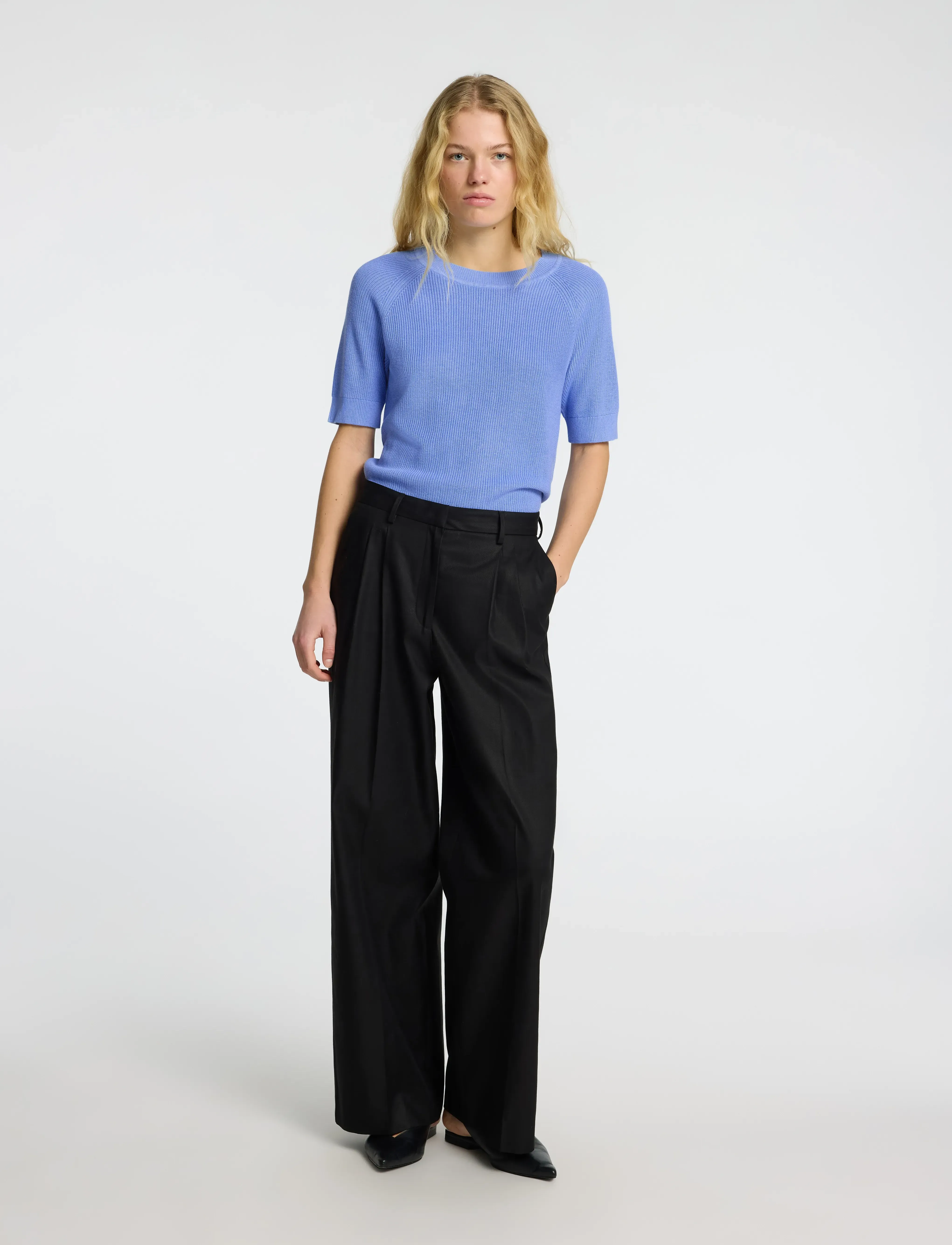Selected - SLFELINNA NEW SS KNIT TOP NOOS - stickade tröjor - cornflower blue - 4