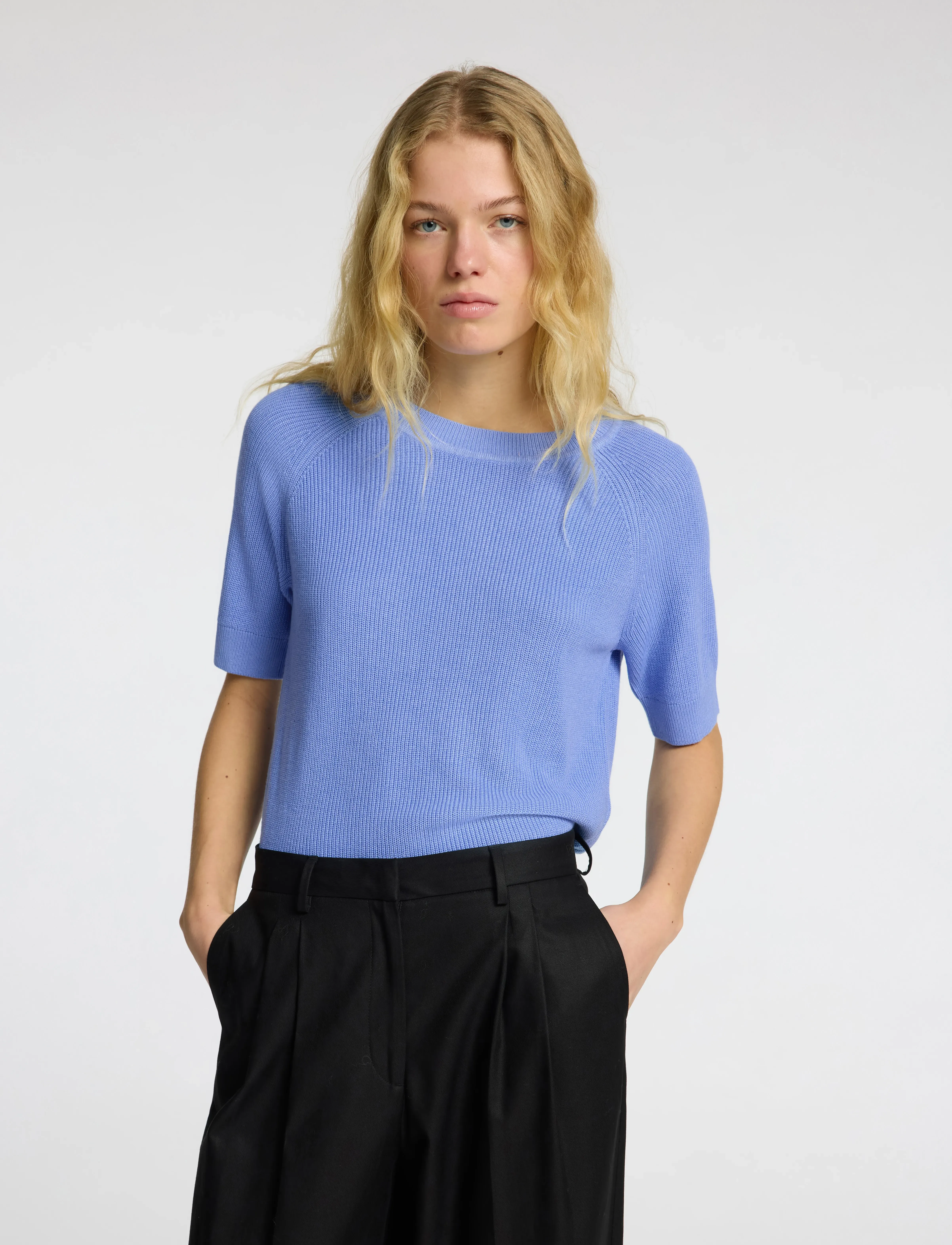 Selected - SLFELINNA NEW SS KNIT TOP NOOS - stickade tröjor - cornflower blue - 5