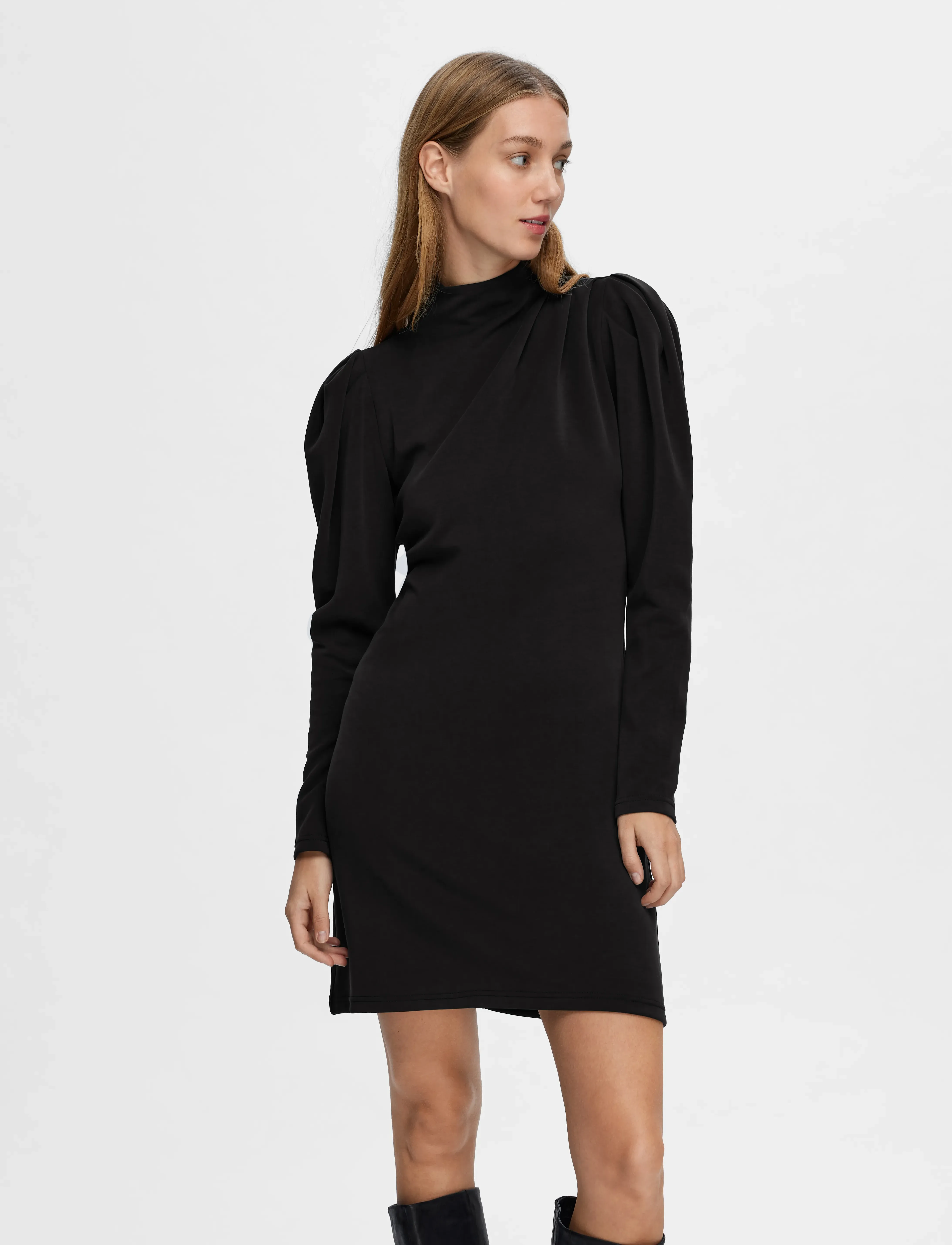 Selected SLFFENJA LS SHORT DRESS - Kleider - BLACK / black