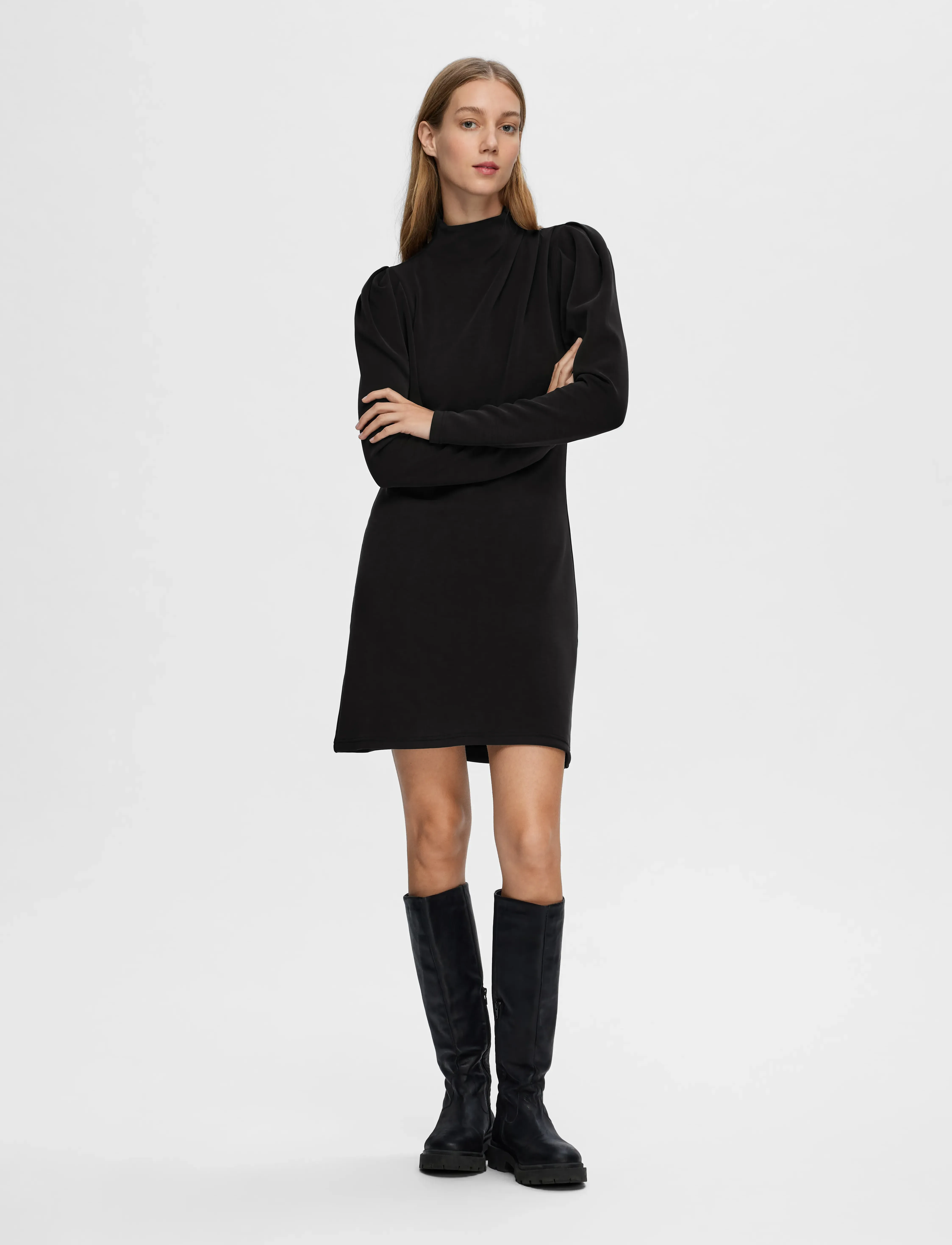 Selected - SLFFENJA LS SHORT DRESS - kurze kleider - black - 5