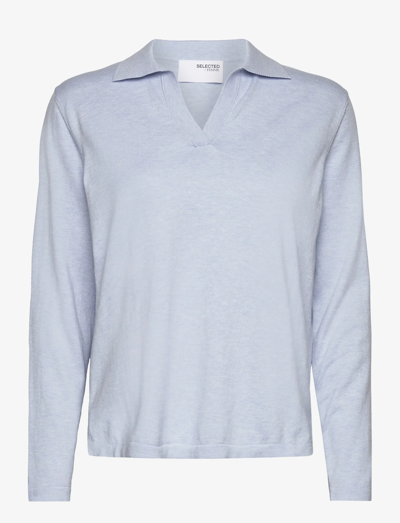 Selected Femme - SLFBERGA LS KNIT POLO NECK - sweaters - cashmere blue - 0