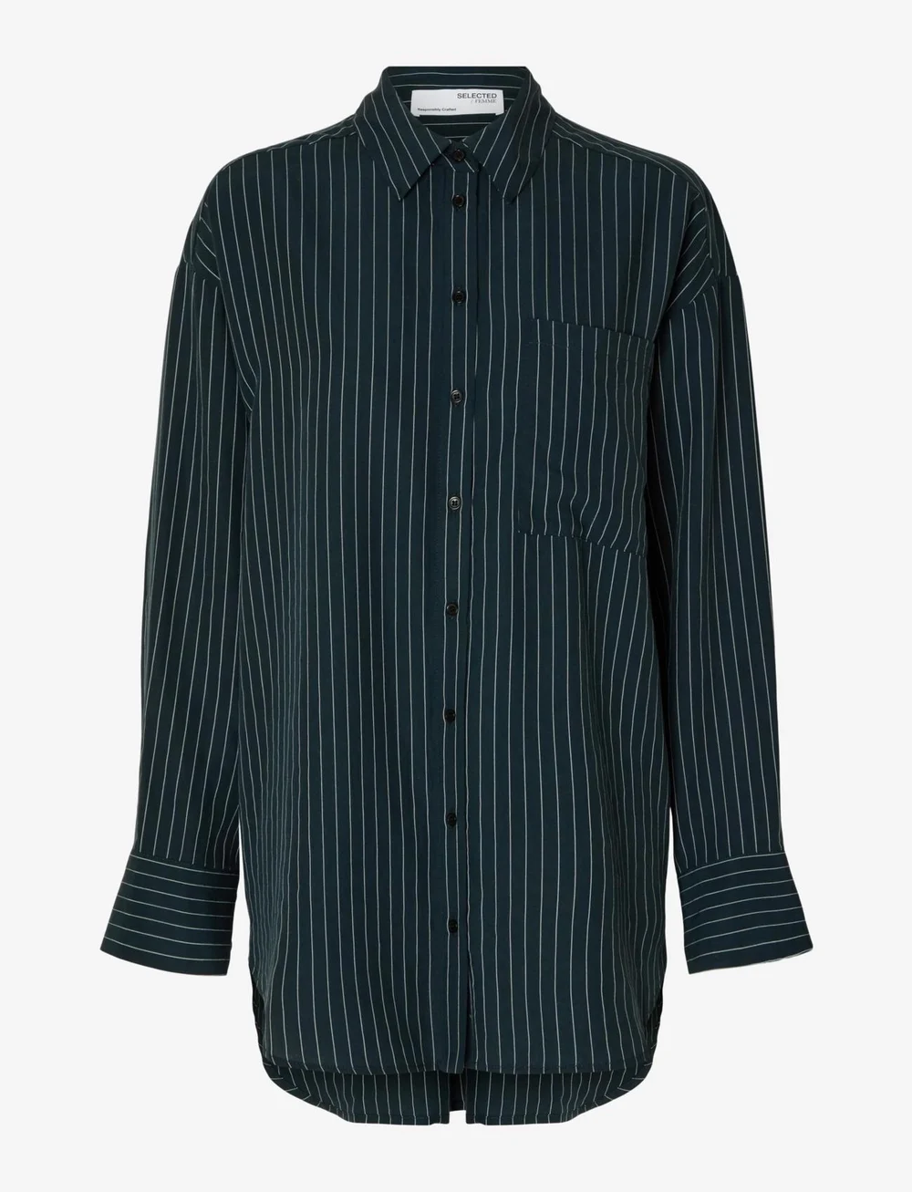 Selected - SLFMADDIE LS STRIPED TENCEL SHIRT B - långärmade skjortor - dark sapphire - 0