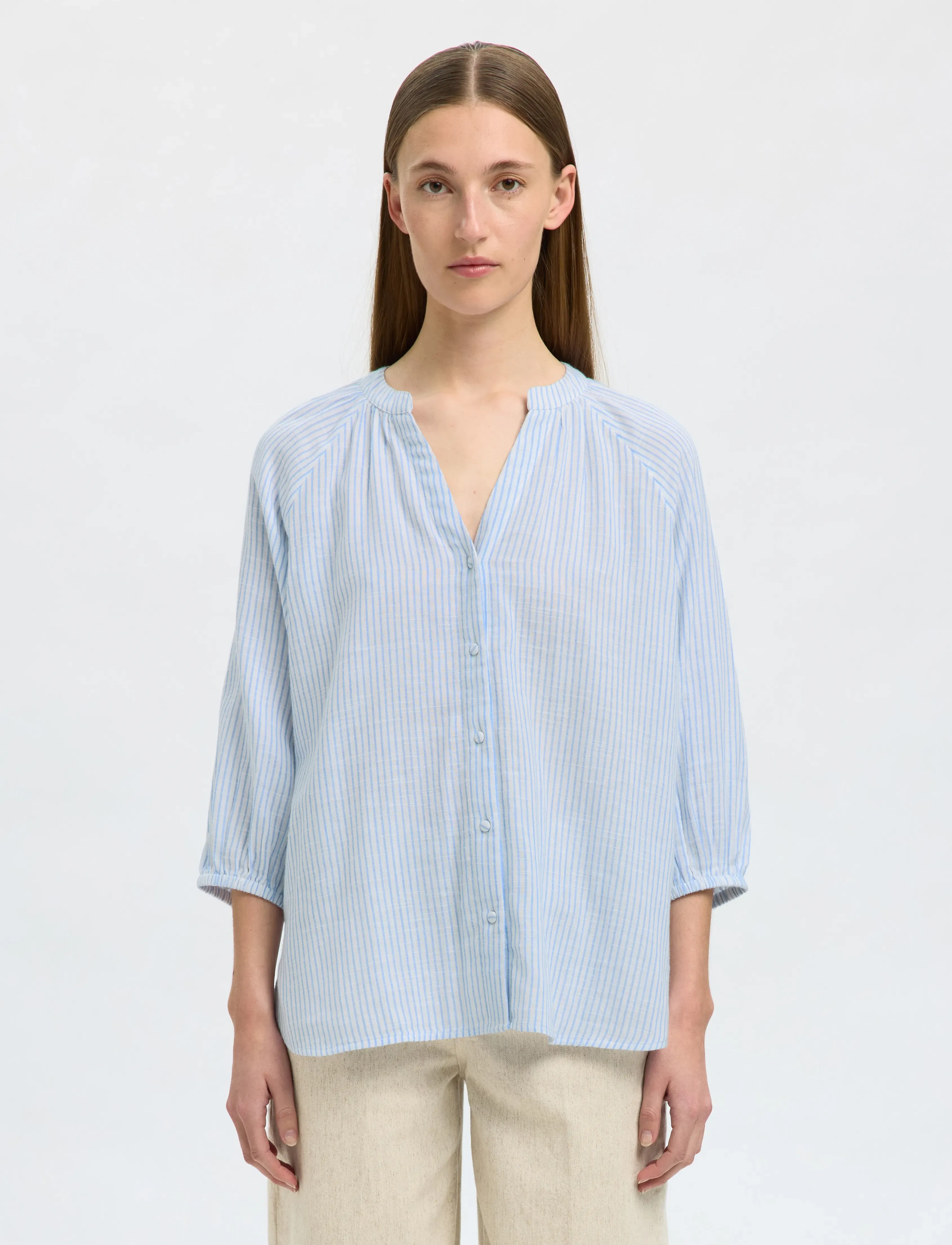 Selected - SLFALBERTA 3/4 STRIPE SHIRT NOOS - langærmede skjorter - cornflower blue - 0