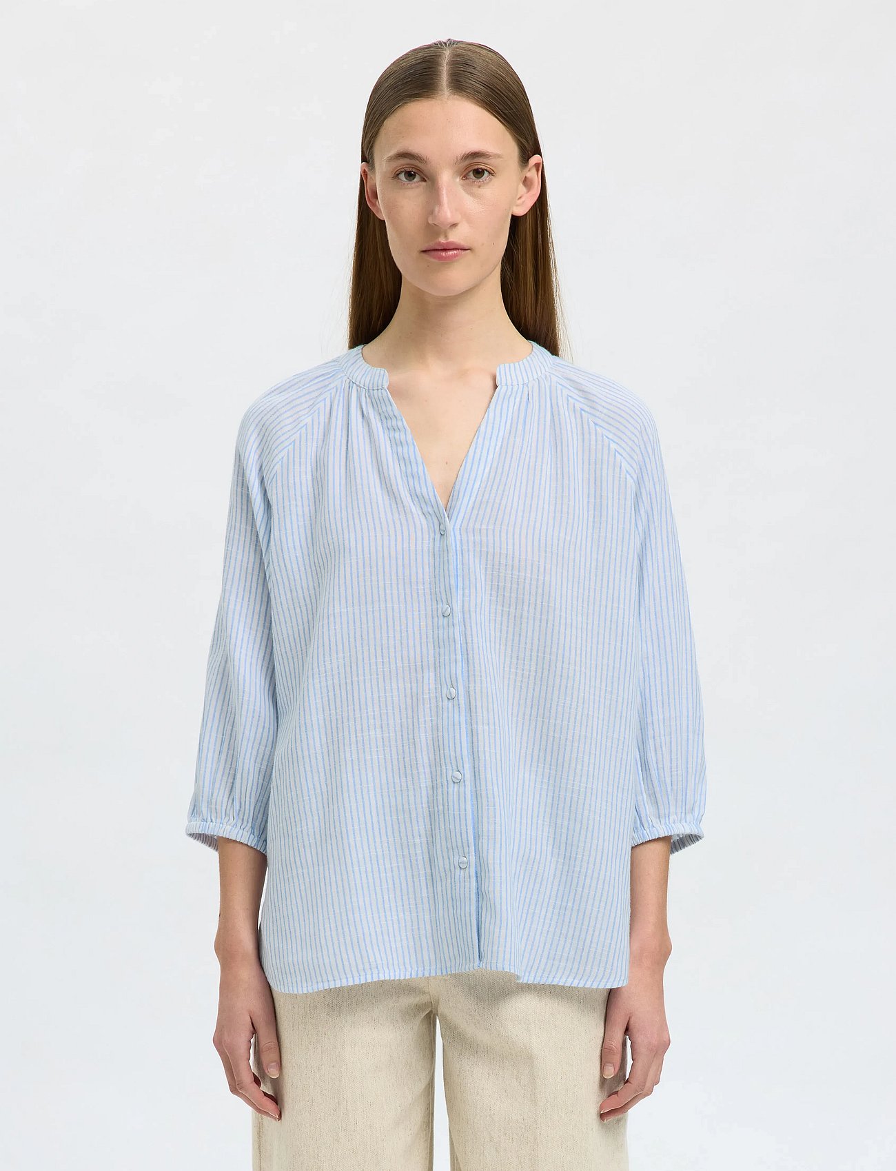 SLFALBERTA 3/4 STRIPE SHIRT NOOS - CORNFLOWER