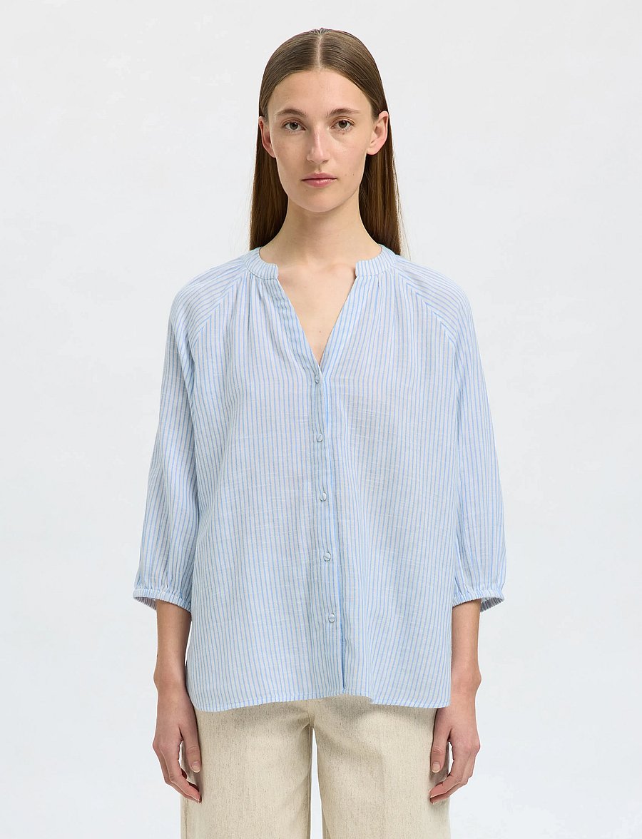 Selected - SLFALBERTA 3/4 STRIPE SHIRT NOOS - langärmlige hemden - cornflower blue - 0