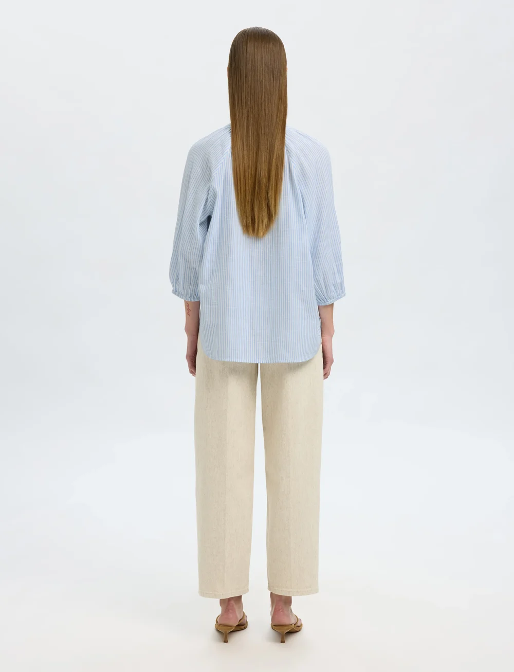 Selected - SLFALBERTA 3/4 STRIPE SHIRT NOOS - långärmade skjortor - cornflower blue - 2