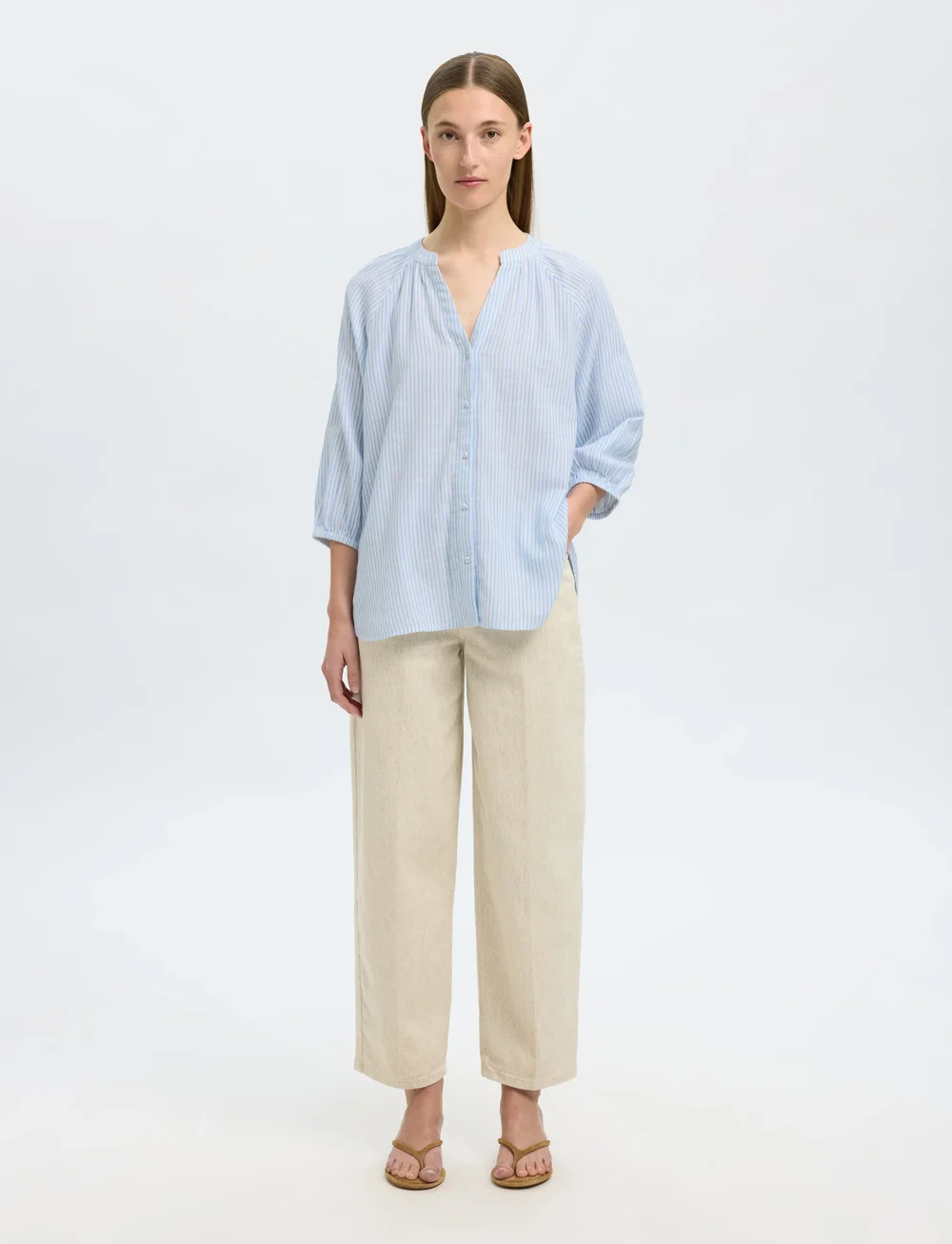 Selected - SLFALBERTA 3/4 STRIPE SHIRT NOOS - långärmade skjortor - cornflower blue - 4