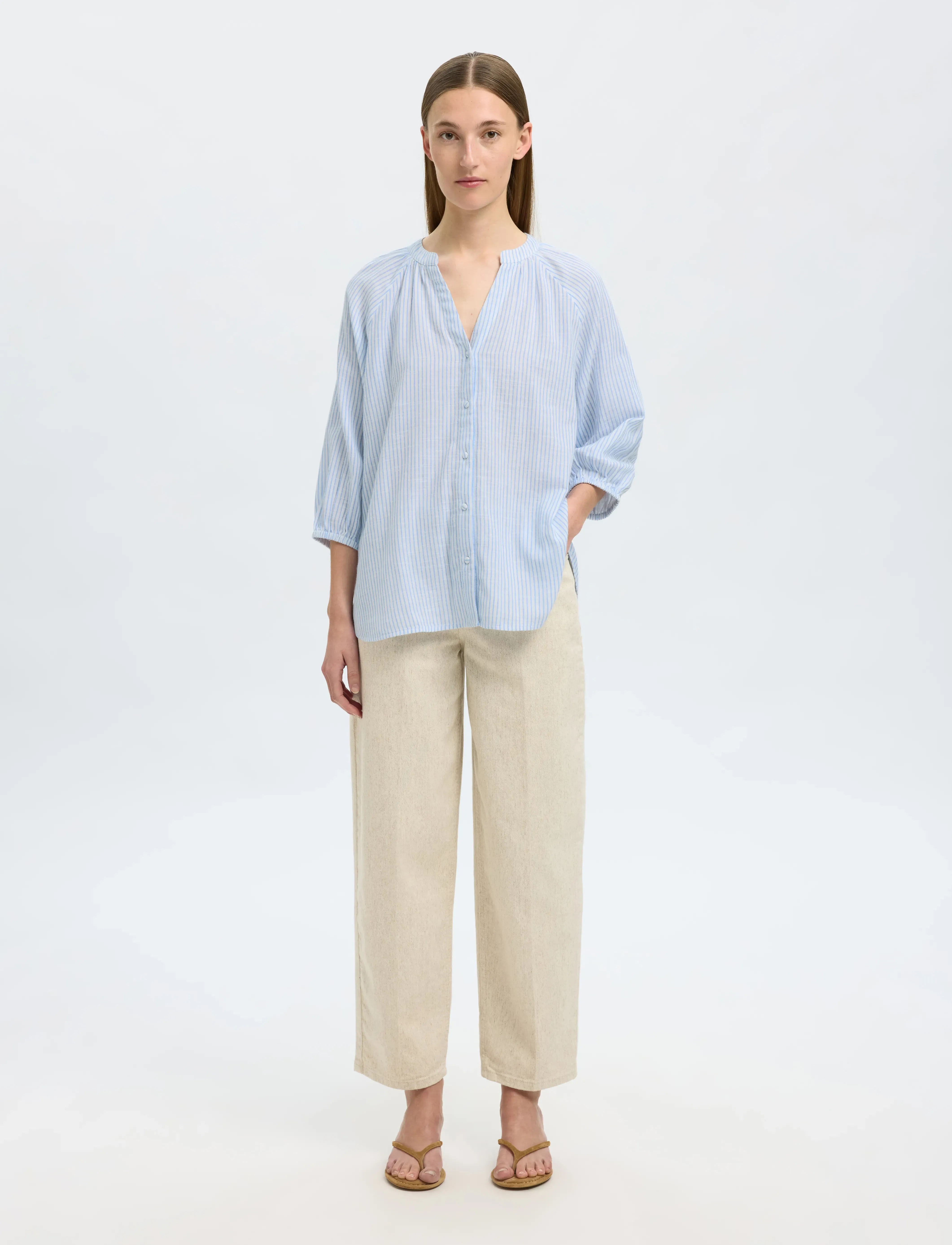 Selected - SLFALBERTA 3/4 STRIPE SHIRT NOOS - langärmlige hemden - cornflower blue - 4