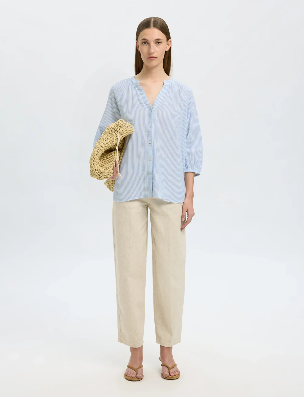 Selected - SLFALBERTA 3/4 STRIPE SHIRT NOOS - långärmade skjortor - cornflower blue - 5