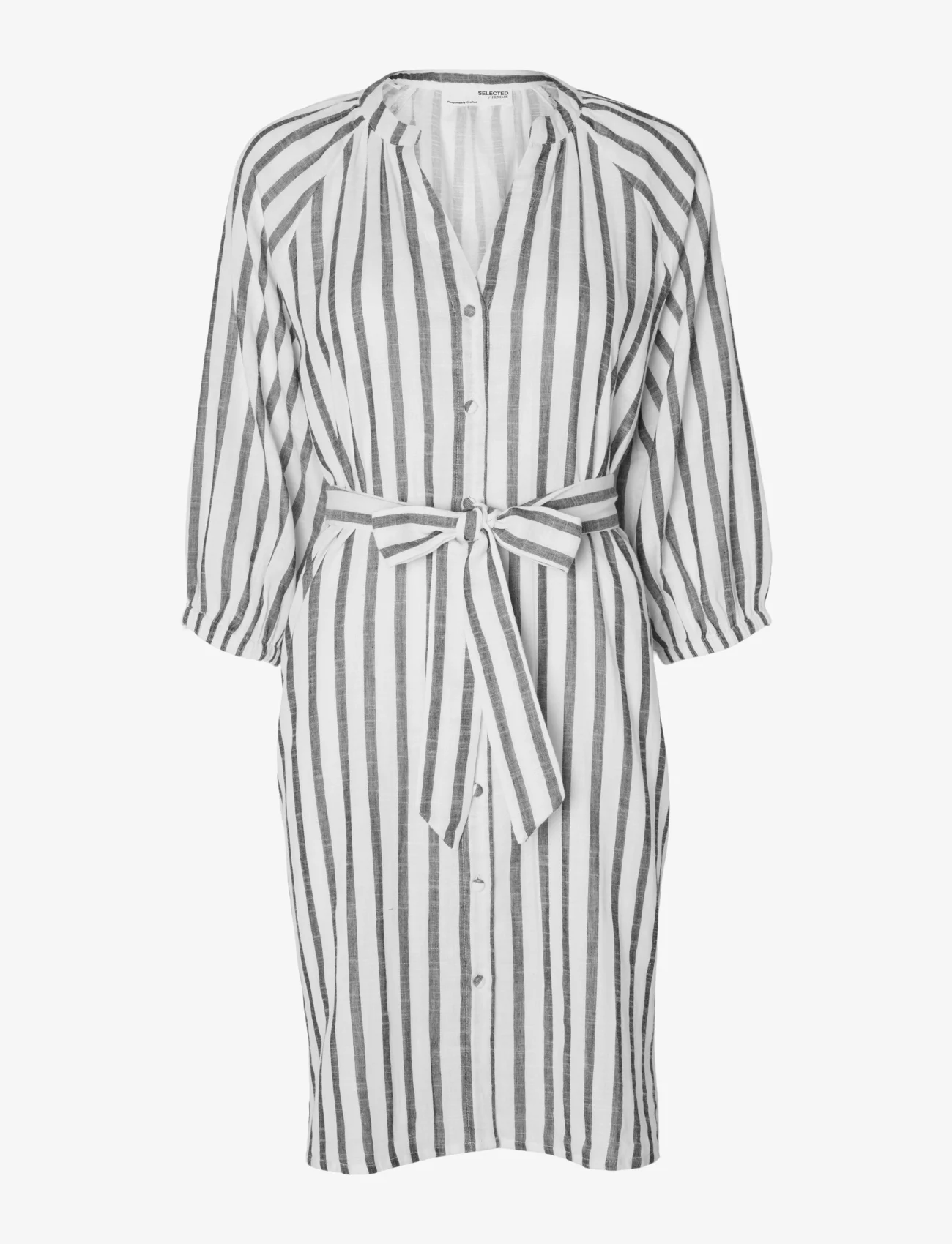 Selected Femme - SLFALBERTA 3/4 STRIPE SHORT DRESS NOOS - särkkleidid - snow white - 1