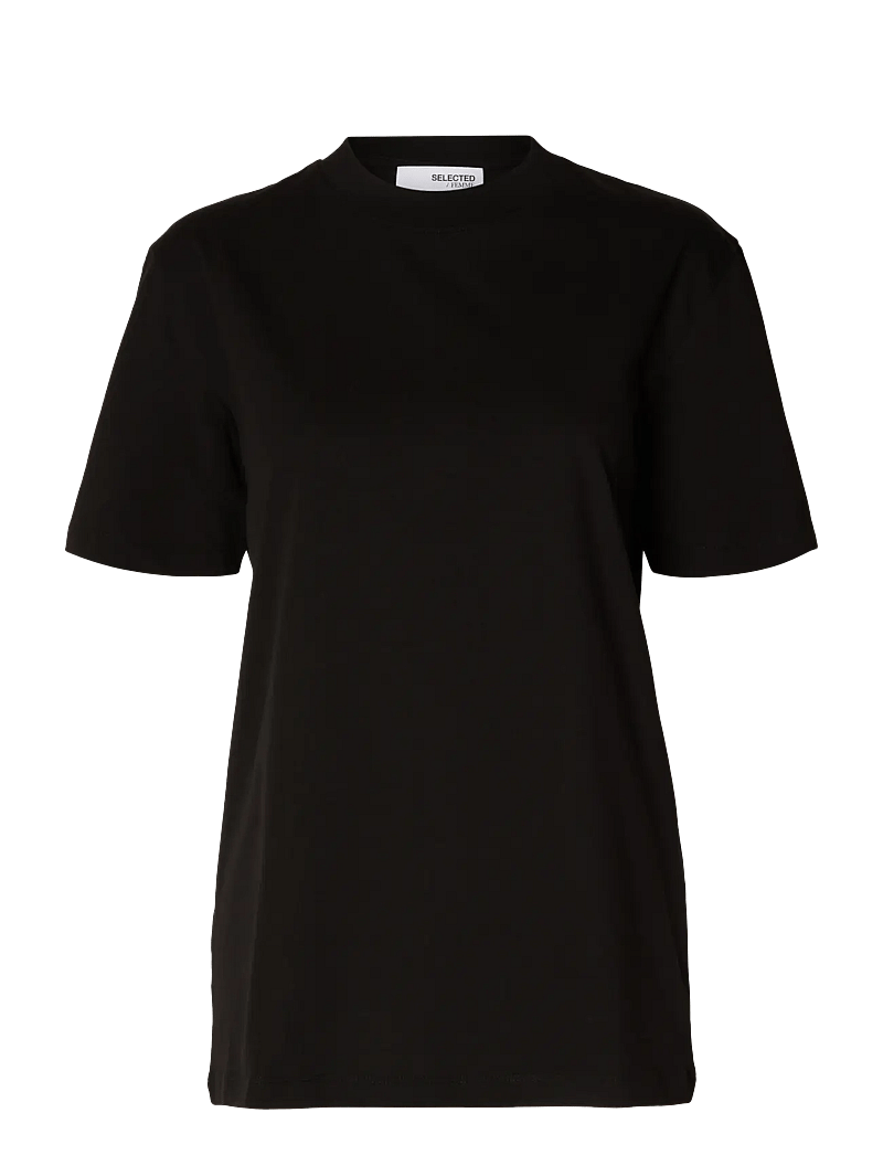 Selected - SLFRELAX COLWOMAN SS MOCK NECK TEE NOOS - t-shirts - black - 1