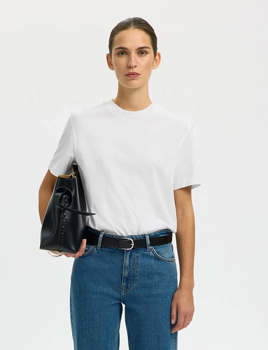 Selected - SLFRELAX COLWOMAN SS MOCK NECK TEE NOOS - t-shirts - bright white - 0