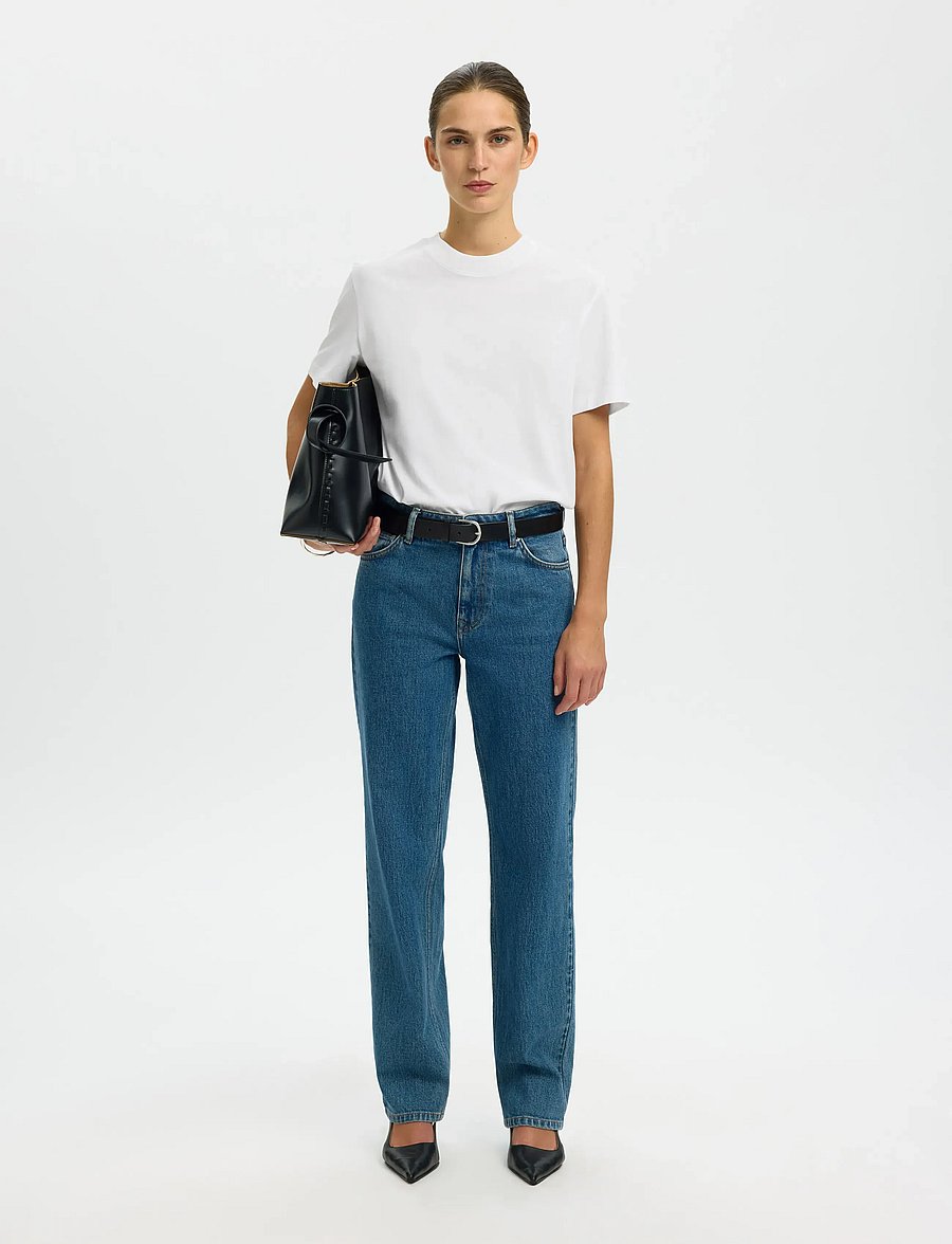Selected - SLFRELAX COLWOMAN SS MOCK NECK TEE NOOS - t-shirts - bright white - 3