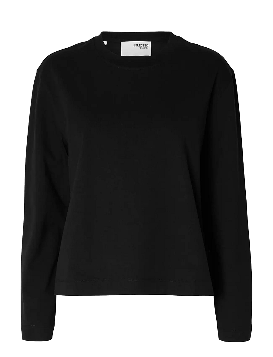 Selected - SLWESSENTIAL LS BOXY TEE NOOS - langærmede toppe - black - 1