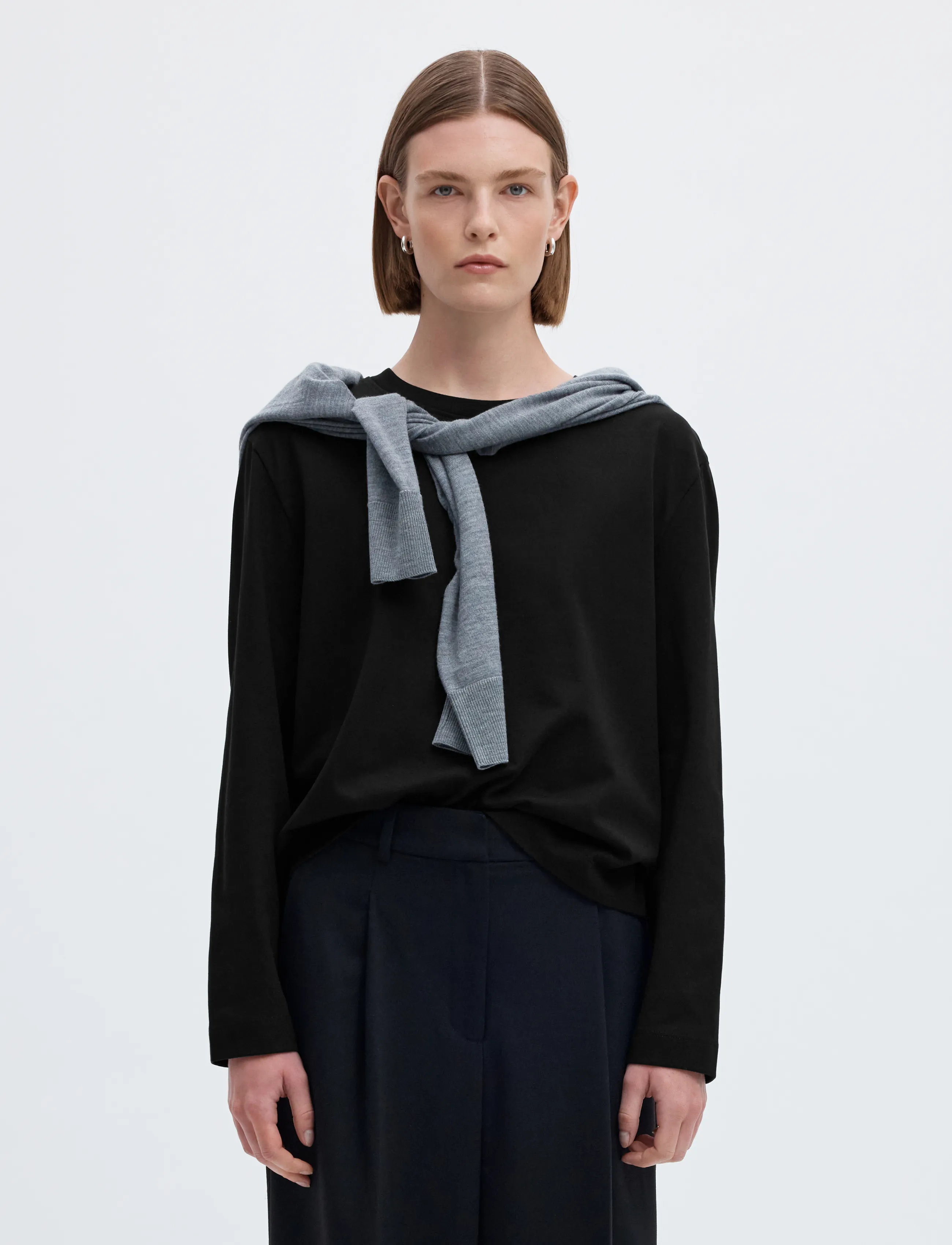Selected SLWESSENTIAL LS BOXY TEE NOOS - T-Shirts & Tops - BLACK / black