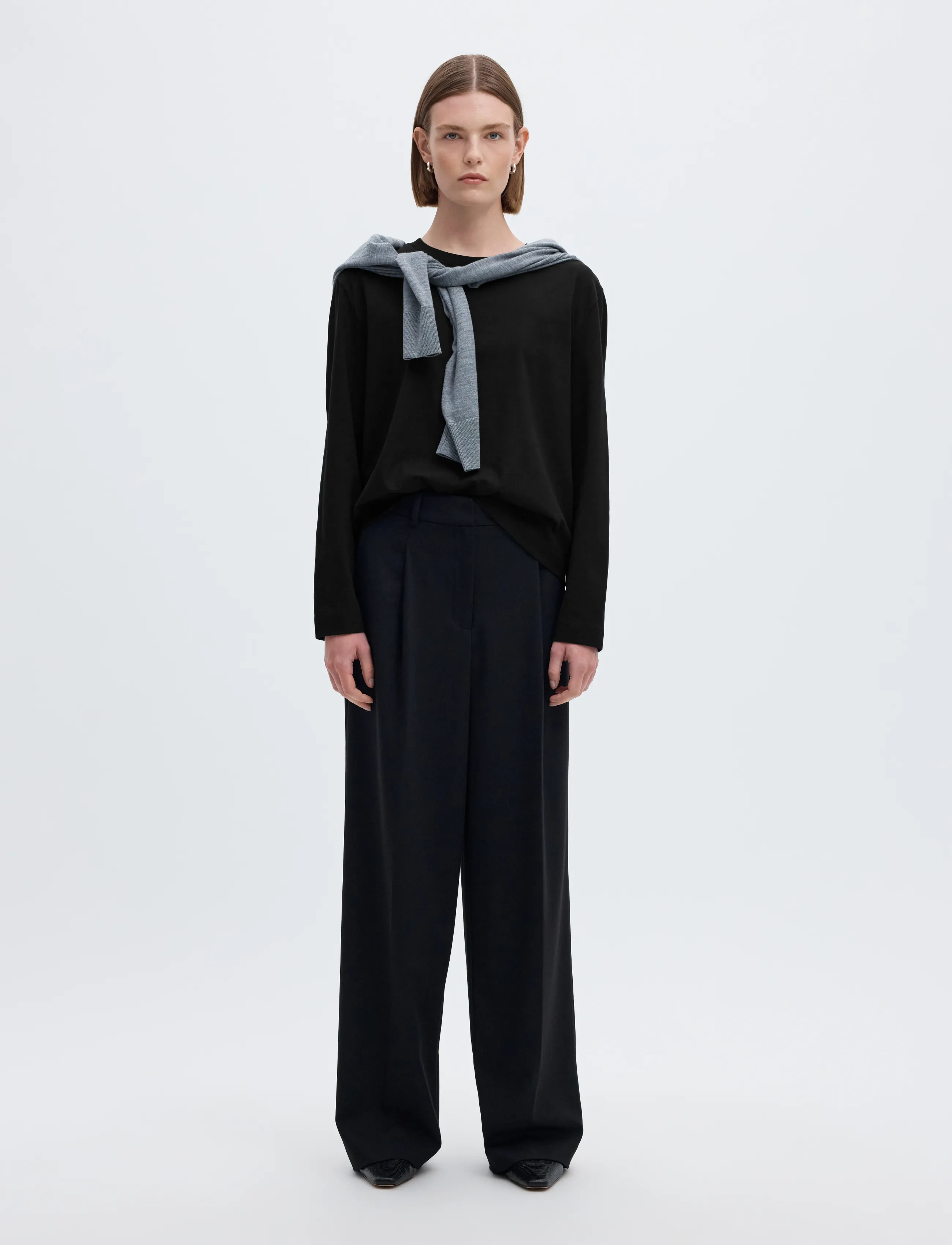 Selected - SLWESSENTIAL LS BOXY TEE NOOS - langärmlige tops - black - 3