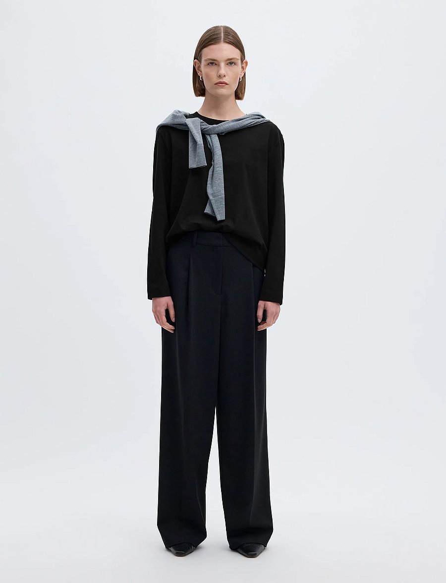Selected - SLWESSENTIAL LS BOXY TEE NOOS - langärmlige tops - black - 3