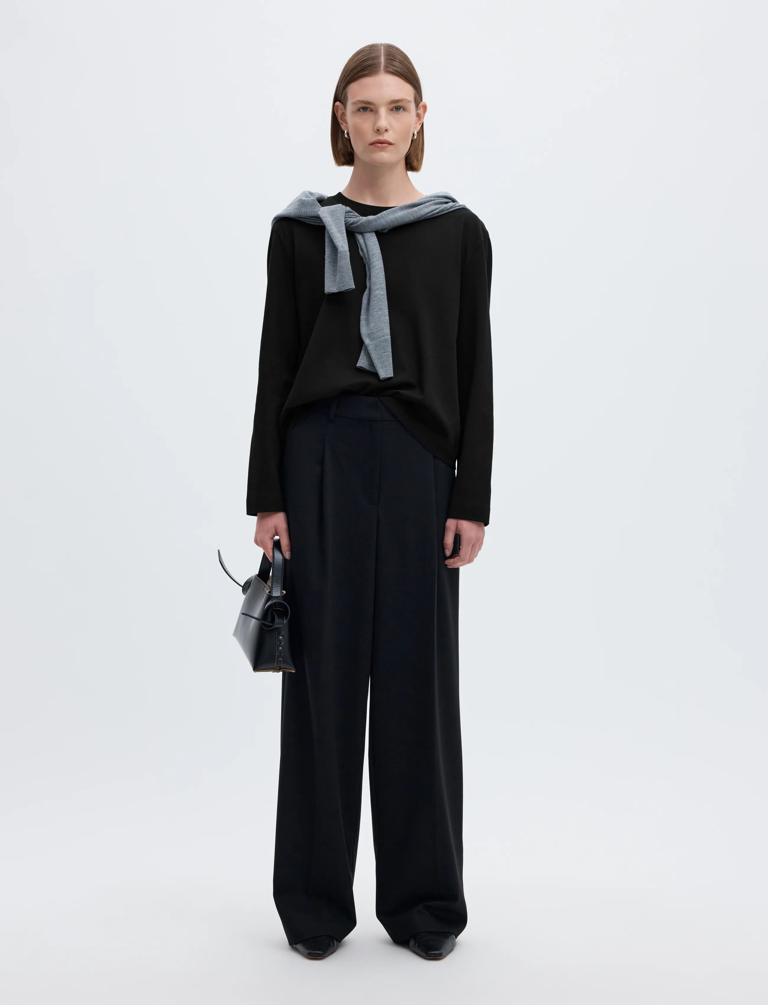 Selected - SLWESSENTIAL LS BOXY TEE NOOS - langärmlige tops - black - 5