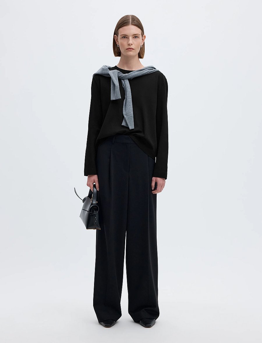 Selected - SLWESSENTIAL LS BOXY TEE NOOS - langärmlige tops - black - 5