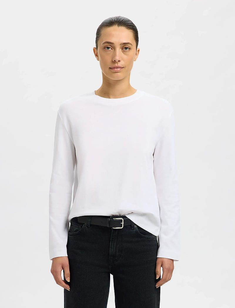 Selected - SLWESSENTIAL LS BOXY TEE NOOS - langærmede toppe - bright white - 0