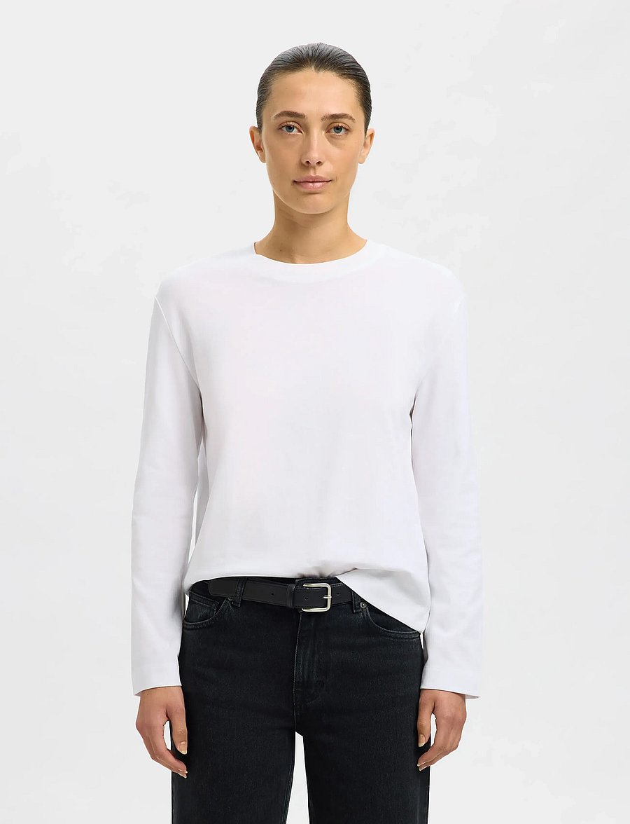 Selected - SLWESSENTIAL LS BOXY TEE NOOS - langærmede toppe - bright white - 0