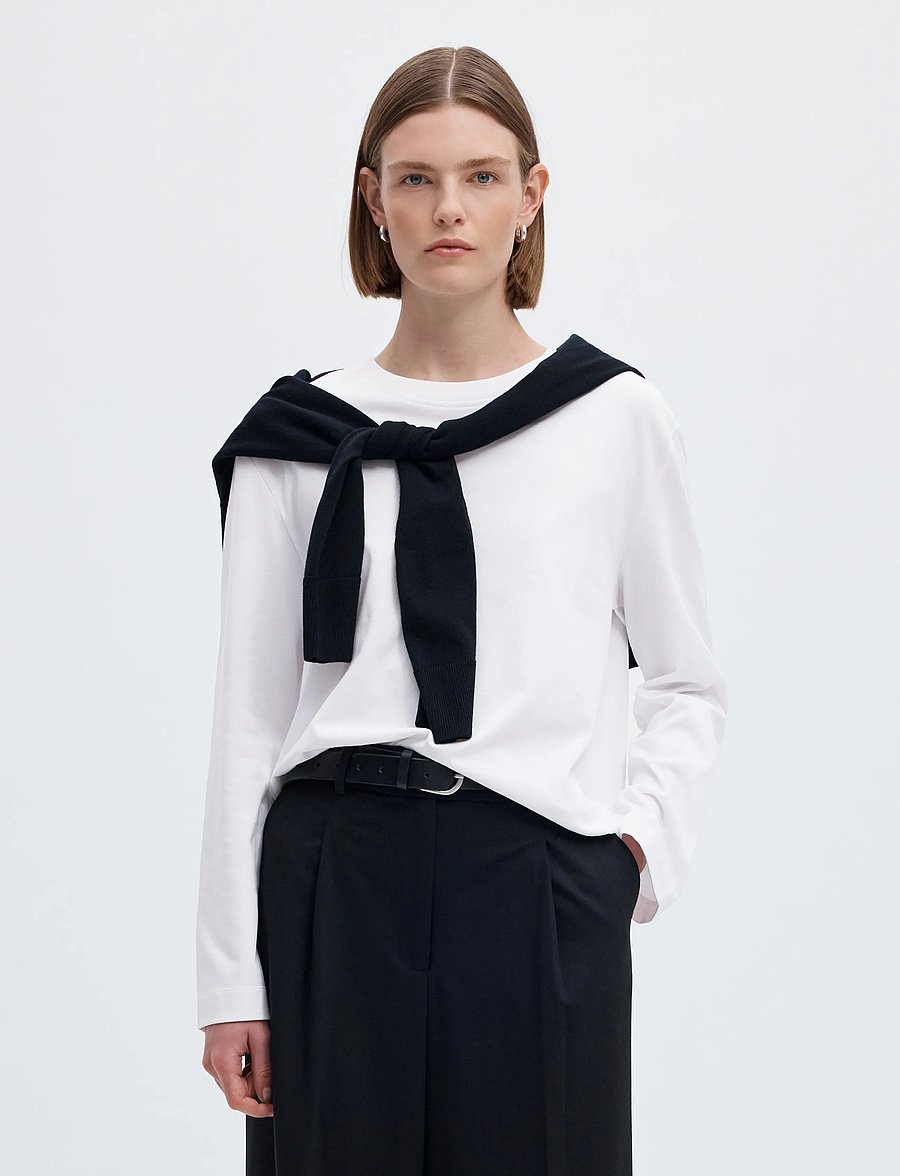Selected - SLWESSENTIAL LS BOXY TEE NOOS - långärmade toppar - bright white - 0