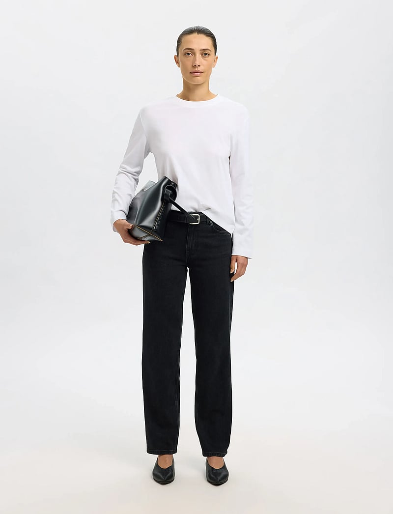 Selected - SLWESSENTIAL LS BOXY TEE NOOS - langærmede toppe - bright white - 4