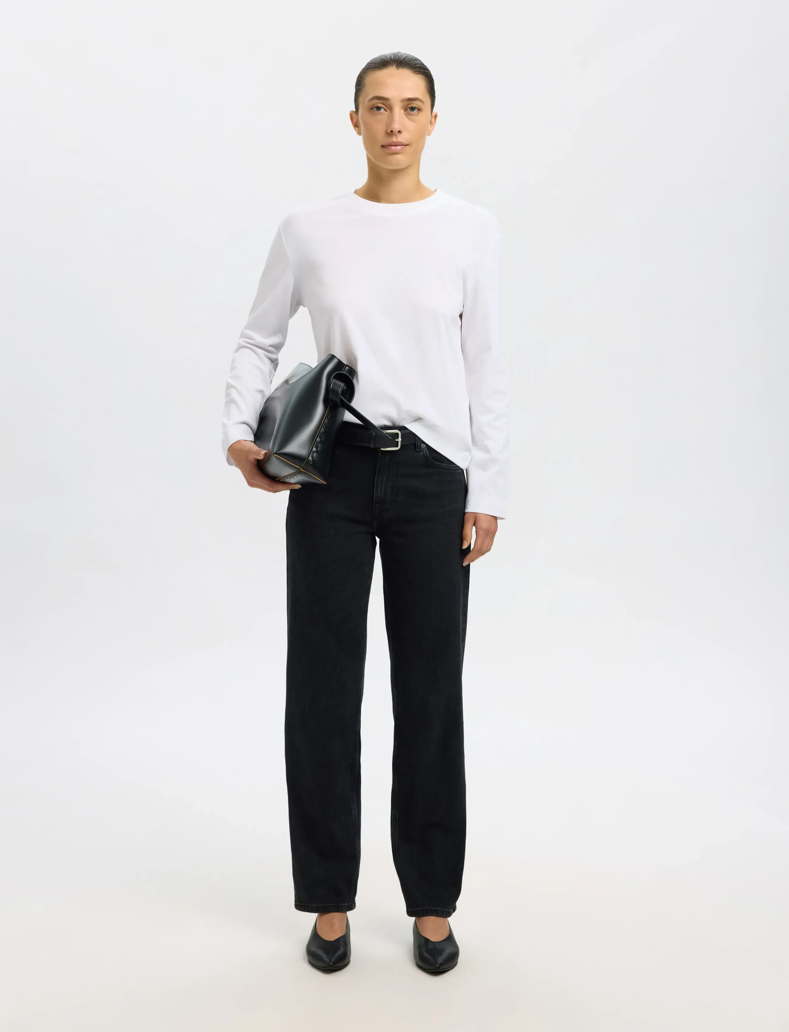 Selected - SLWESSENTIAL LS BOXY TEE NOOS - langærmede toppe - bright white - 4