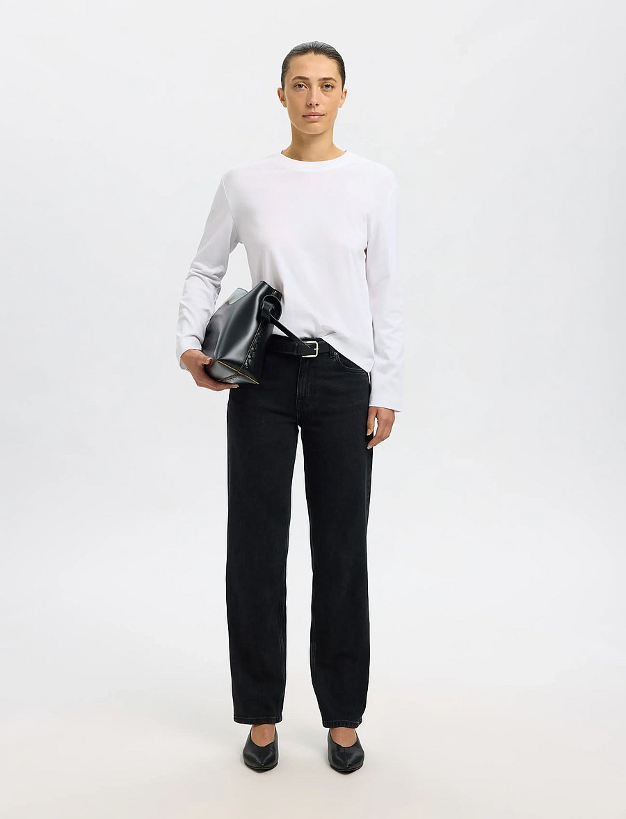 Selected - SLWESSENTIAL LS BOXY TEE NOOS - langærmede toppe - bright white - 4