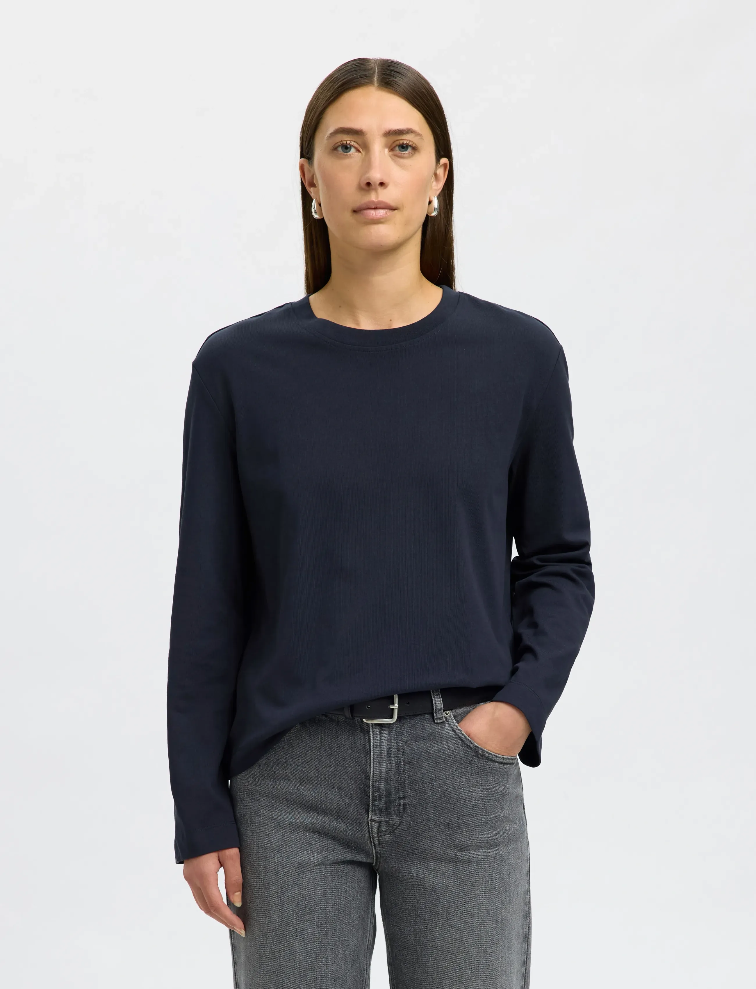 Selected SLFESSENTIAL LS BOXY TEE NOOS - T-Shirts & Tops - DARK SAPPHIRE / navy