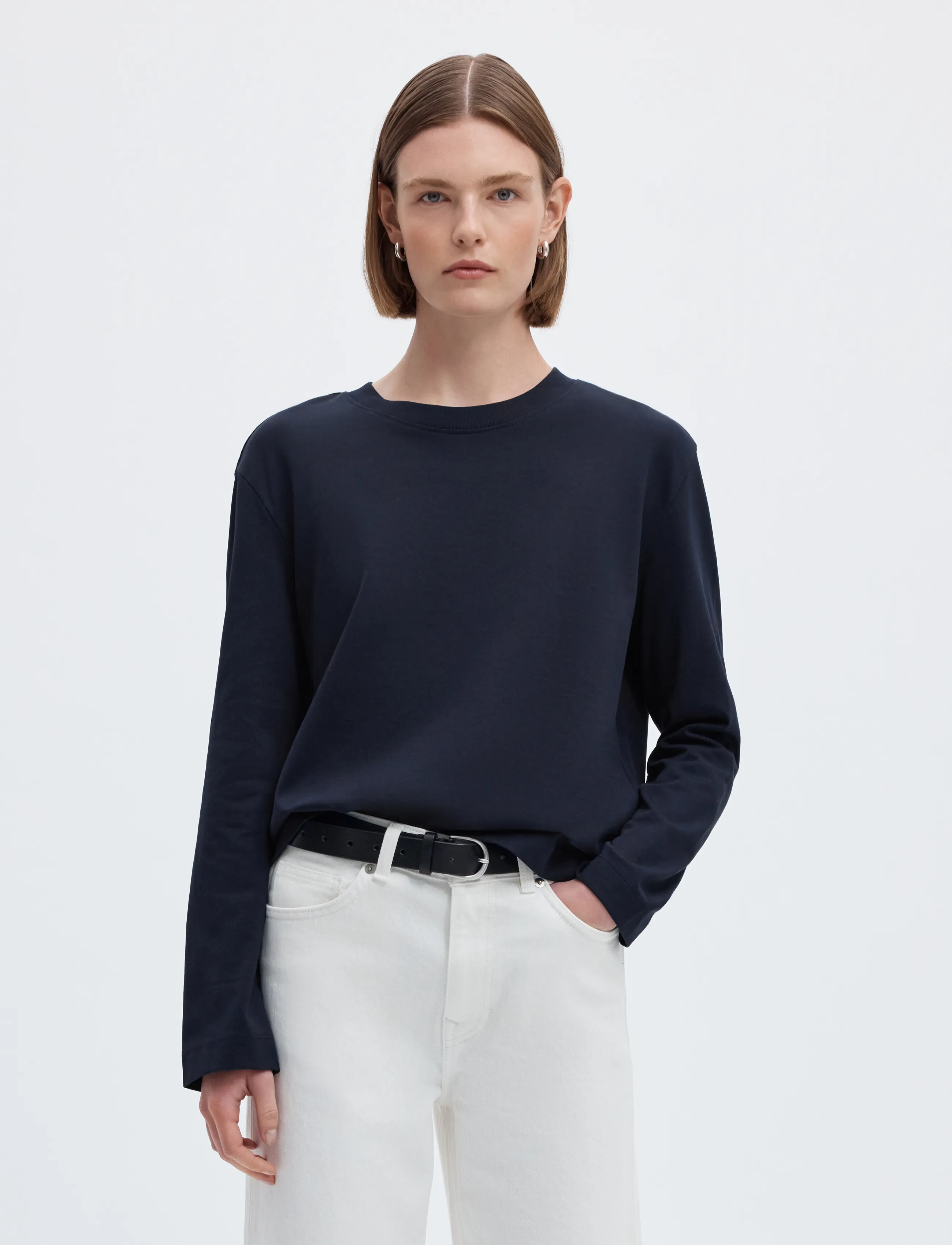 Selected SLWESSENTIAL LS BOXY TEE NOOS - Långärmade toppar - DARK SAPPHIRE / navy