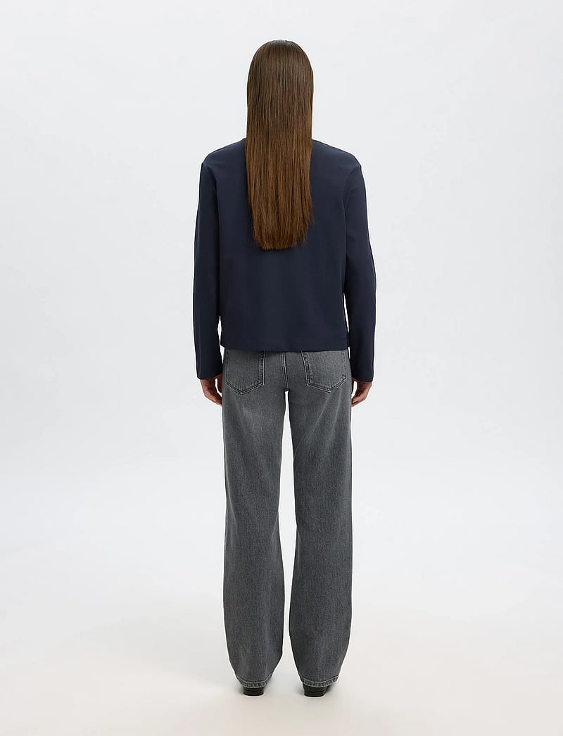 Selected - SLFESSENTIAL LS BOXY TEE NOOS - palaidinukės ilgomis rankovėmis - dark sapphire - 3