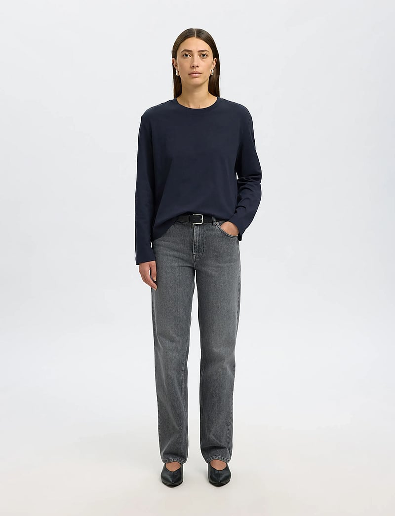 Selected - SLFESSENTIAL LS BOXY TEE NOOS - palaidinukės ilgomis rankovėmis - dark sapphire - 4