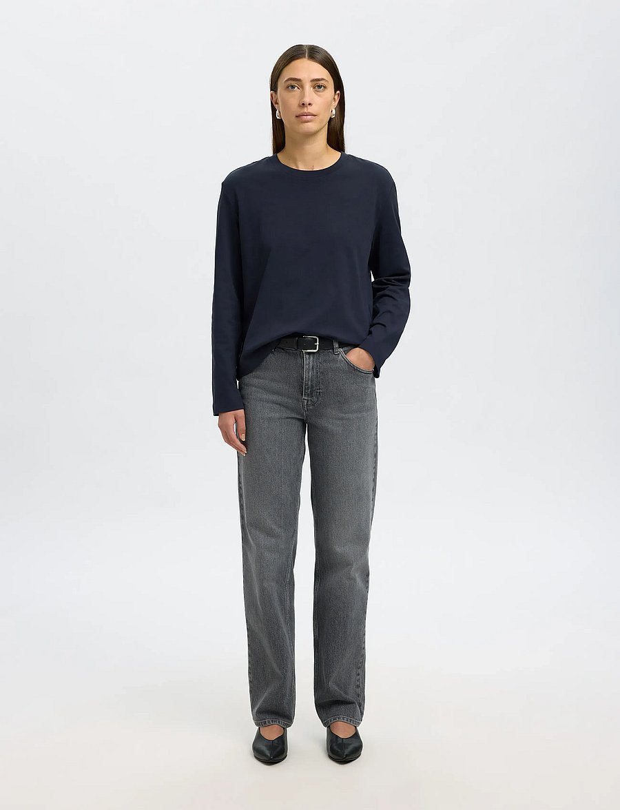 Selected - SLWESSENTIAL LS BOXY TEE NOOS - langærmede toppe - dark sapphire - 4